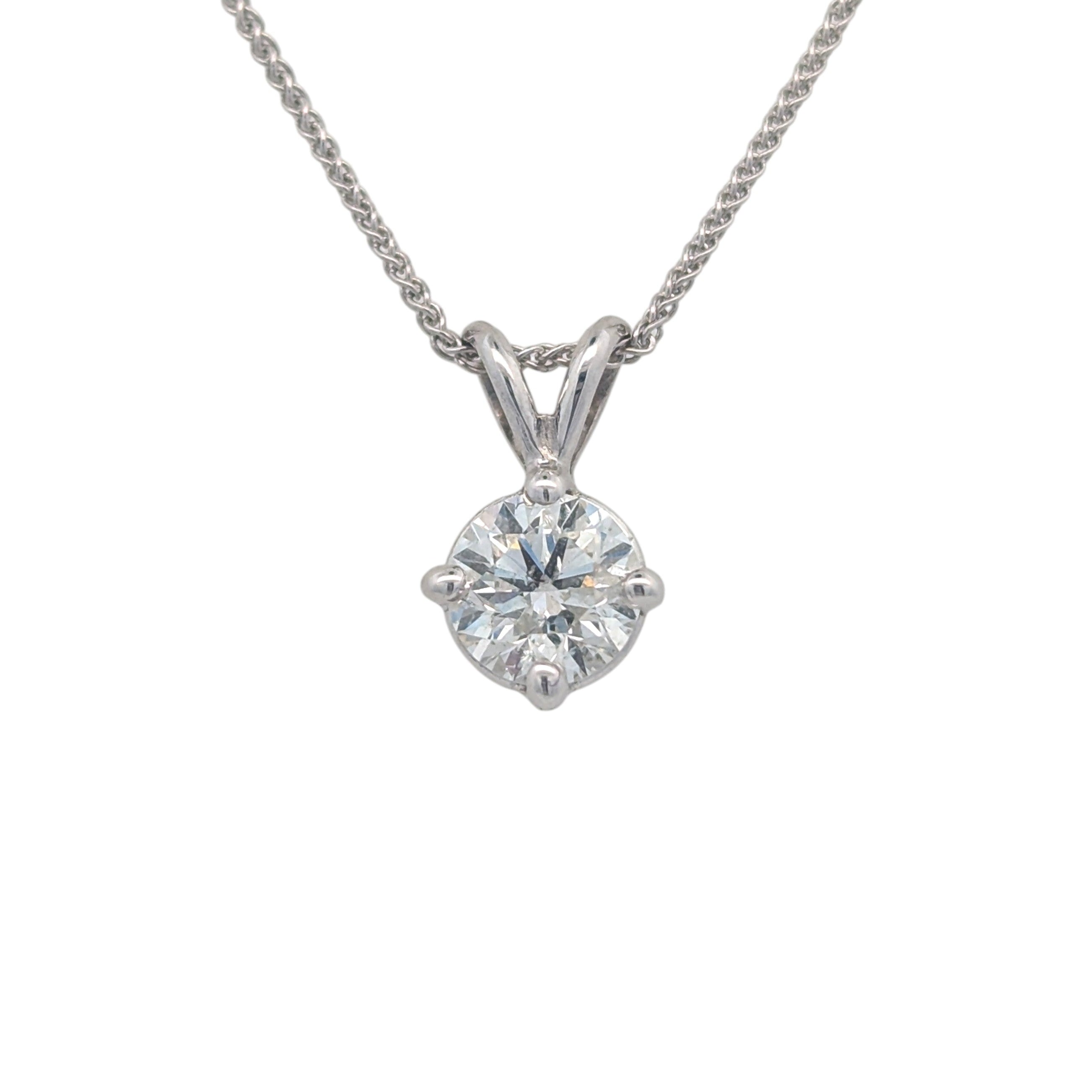 14K White Gold Solitaire Diamond Pendant