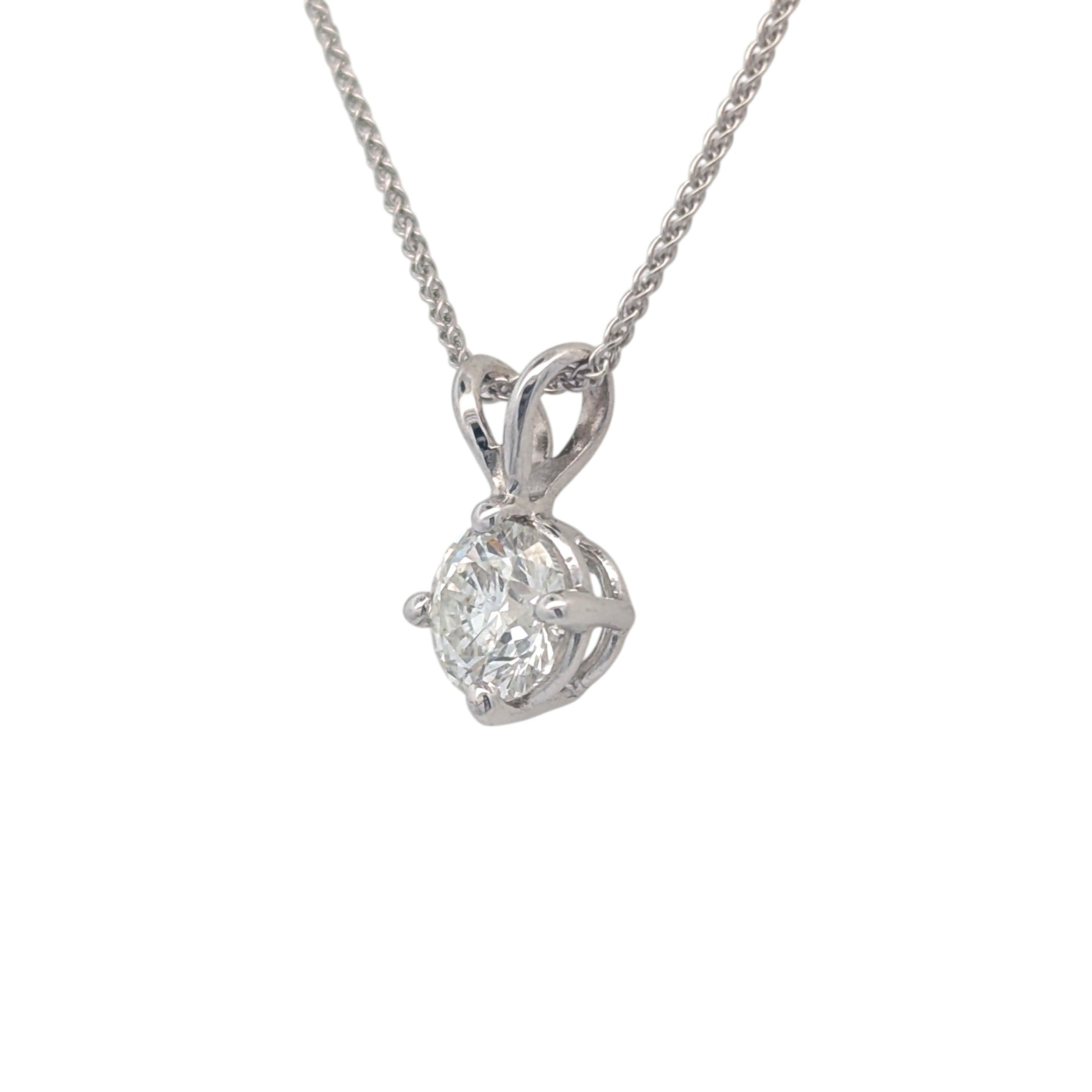14K White Gold Solitaire Diamond Pendant
