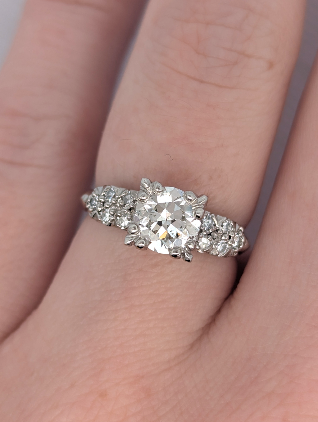 Vintage Platinum and Old Mine Diamond Engagement Ring
