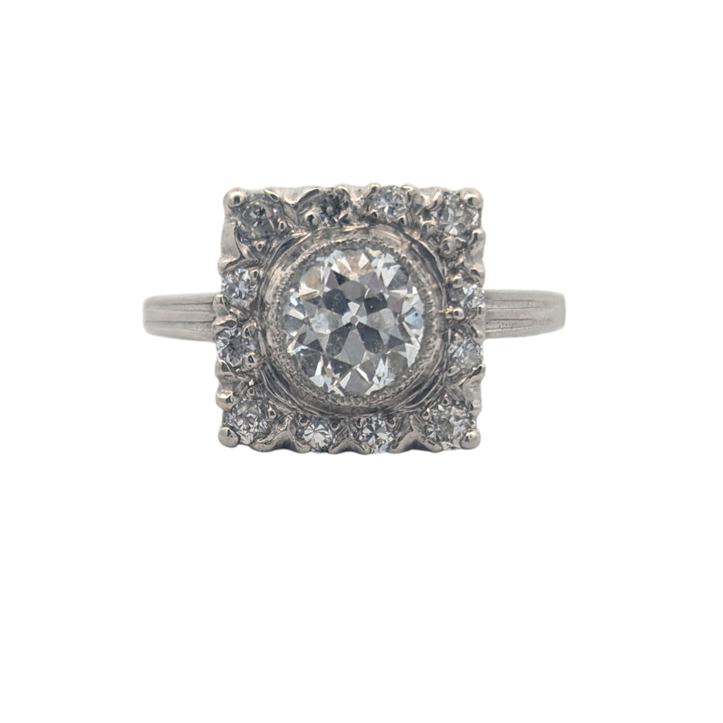 Vintage Platinum and Old Mine Cut Diamond Engagement Ring