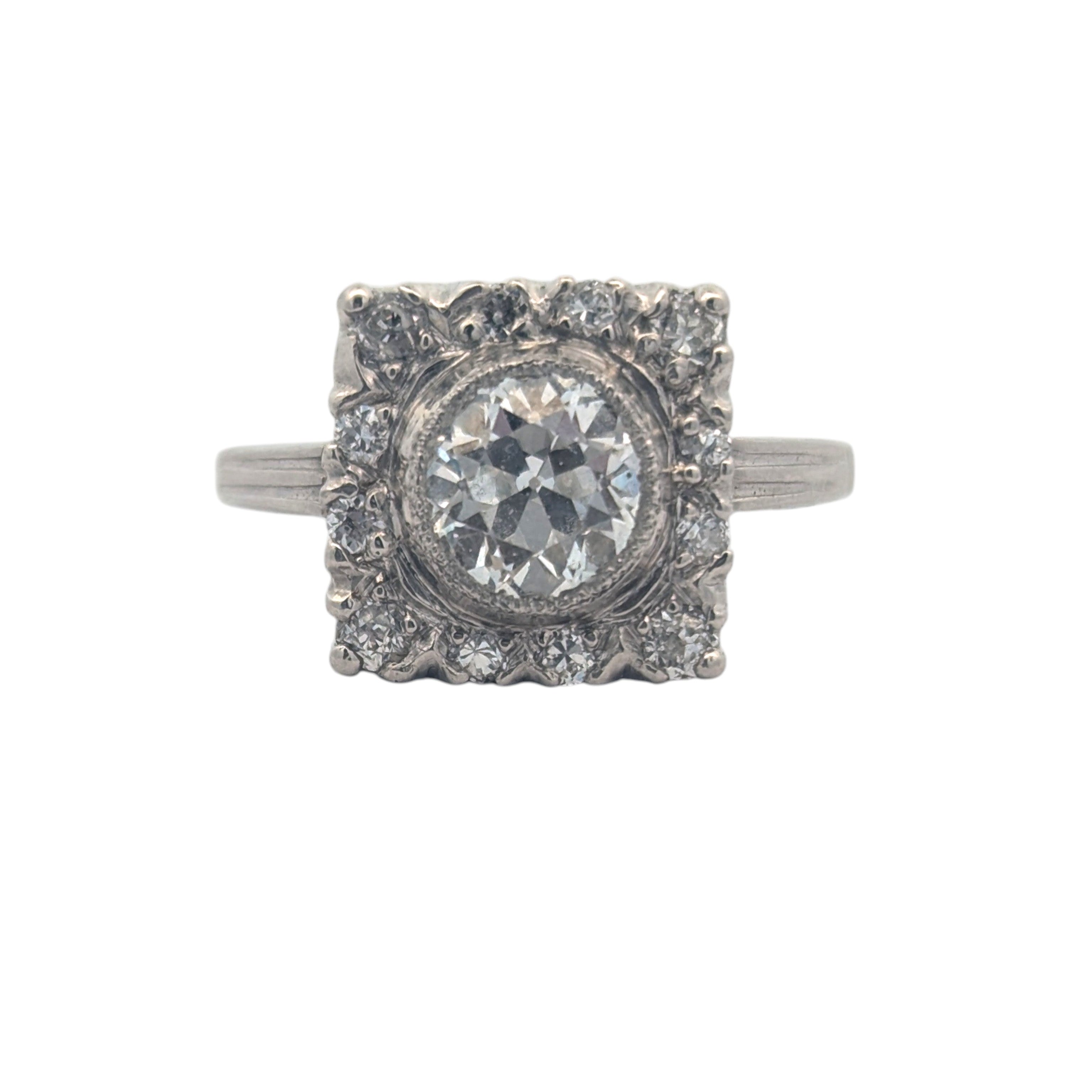Vintage Platinum and Old Mine Cut Diamond Engagement Ring