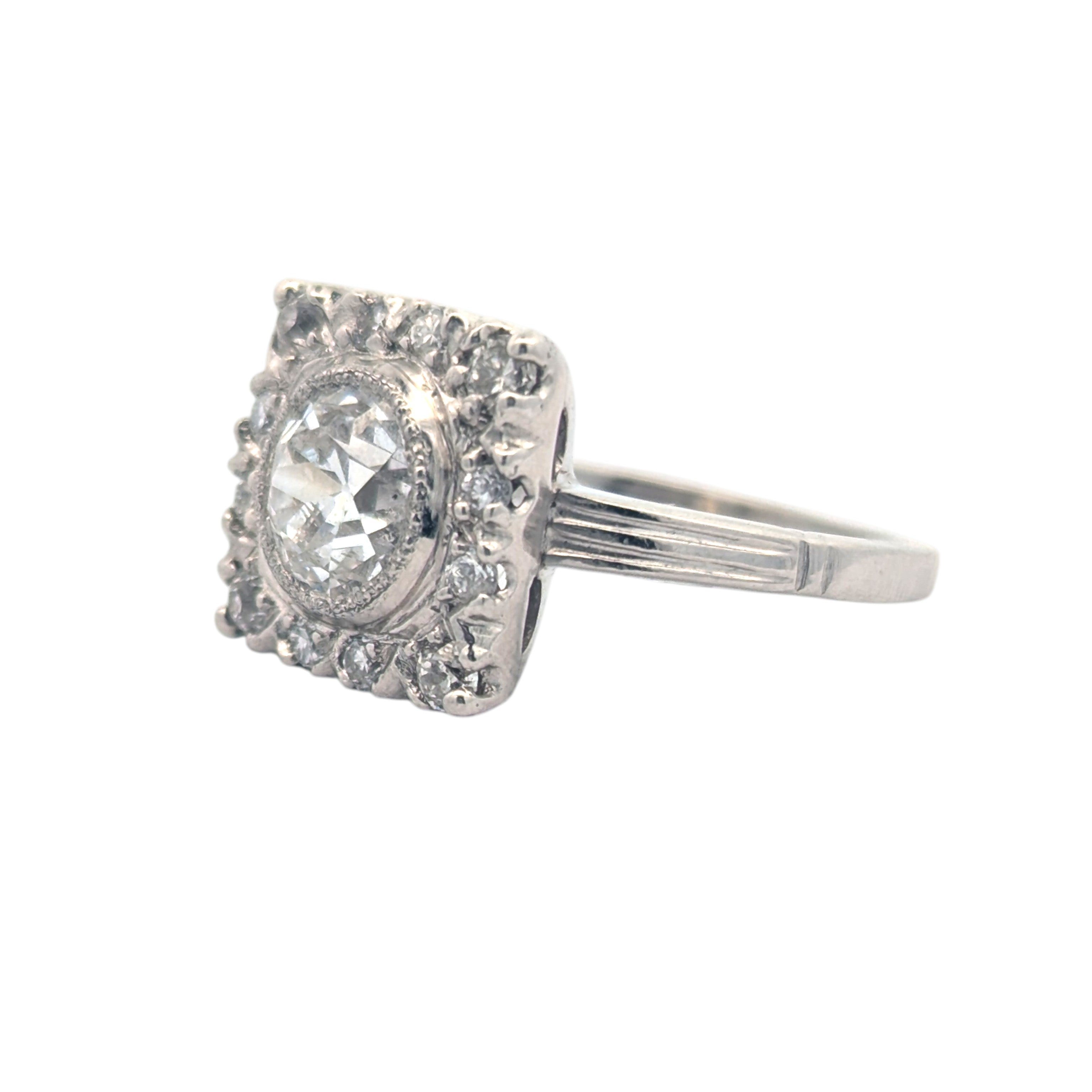 Vintage Platinum and Old Mine Cut Diamond Engagement Ring