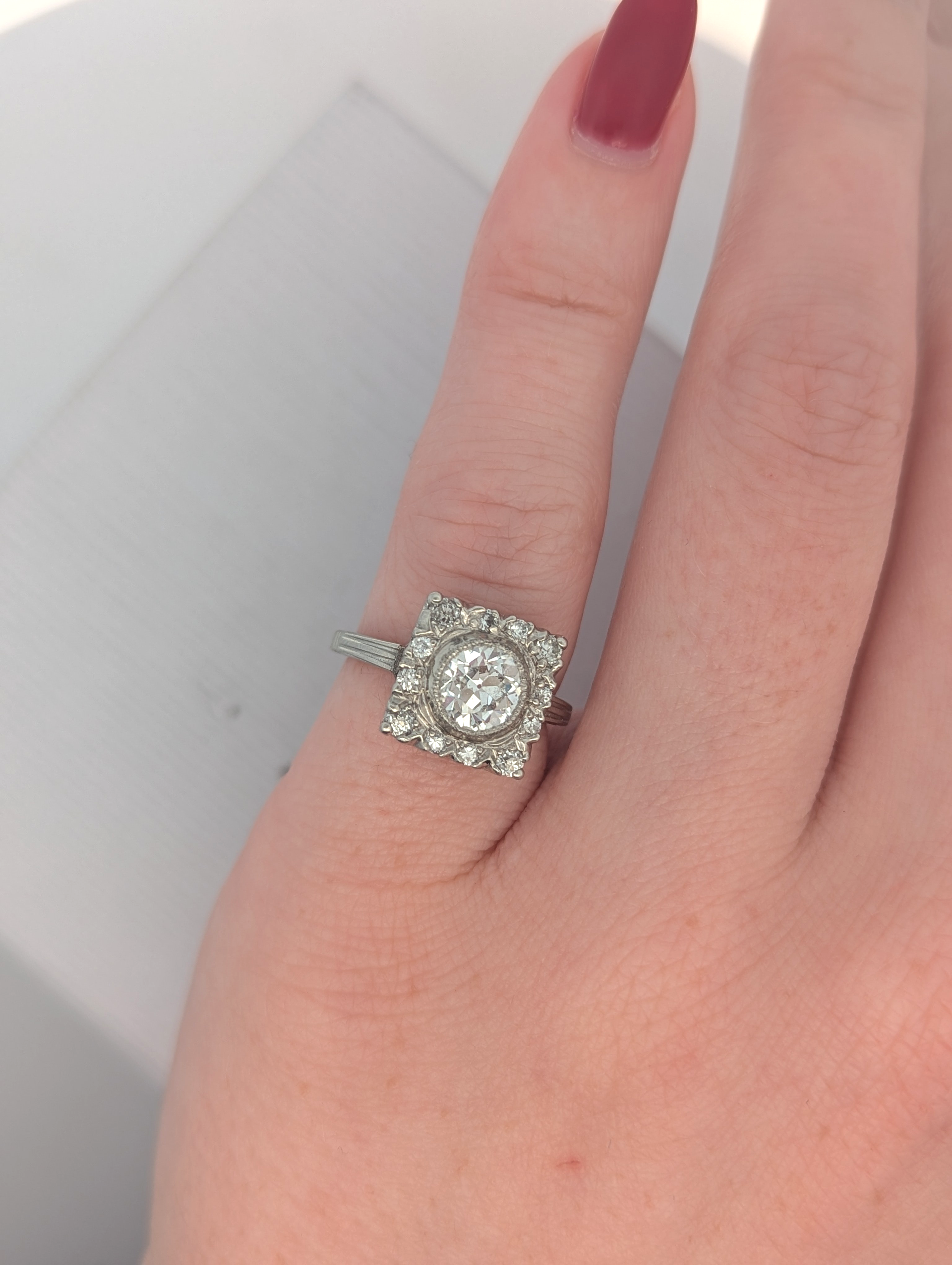 Vintage Platinum and Old Mine Cut Diamond Engagement Ring