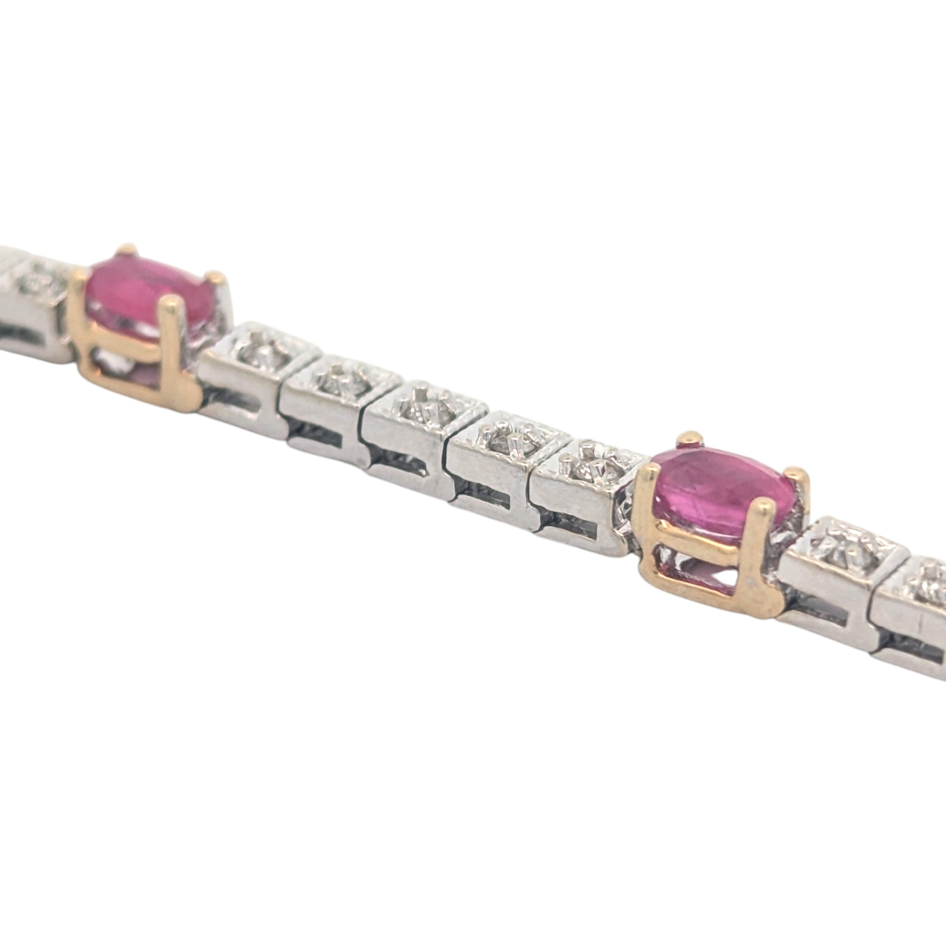 14K White Gold Ruby and Diamond Bracelet