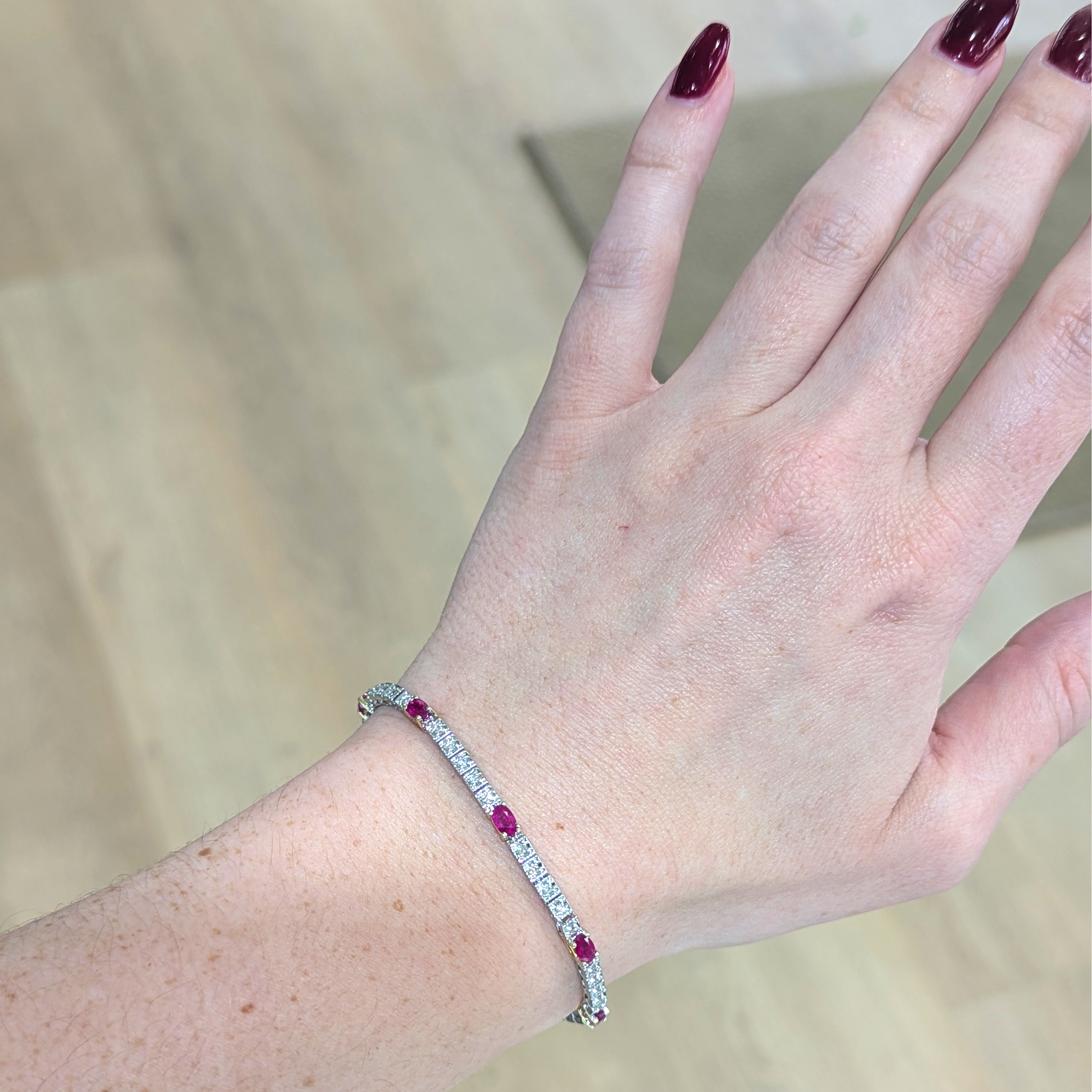 14K White Gold Ruby and Diamond Bracelet