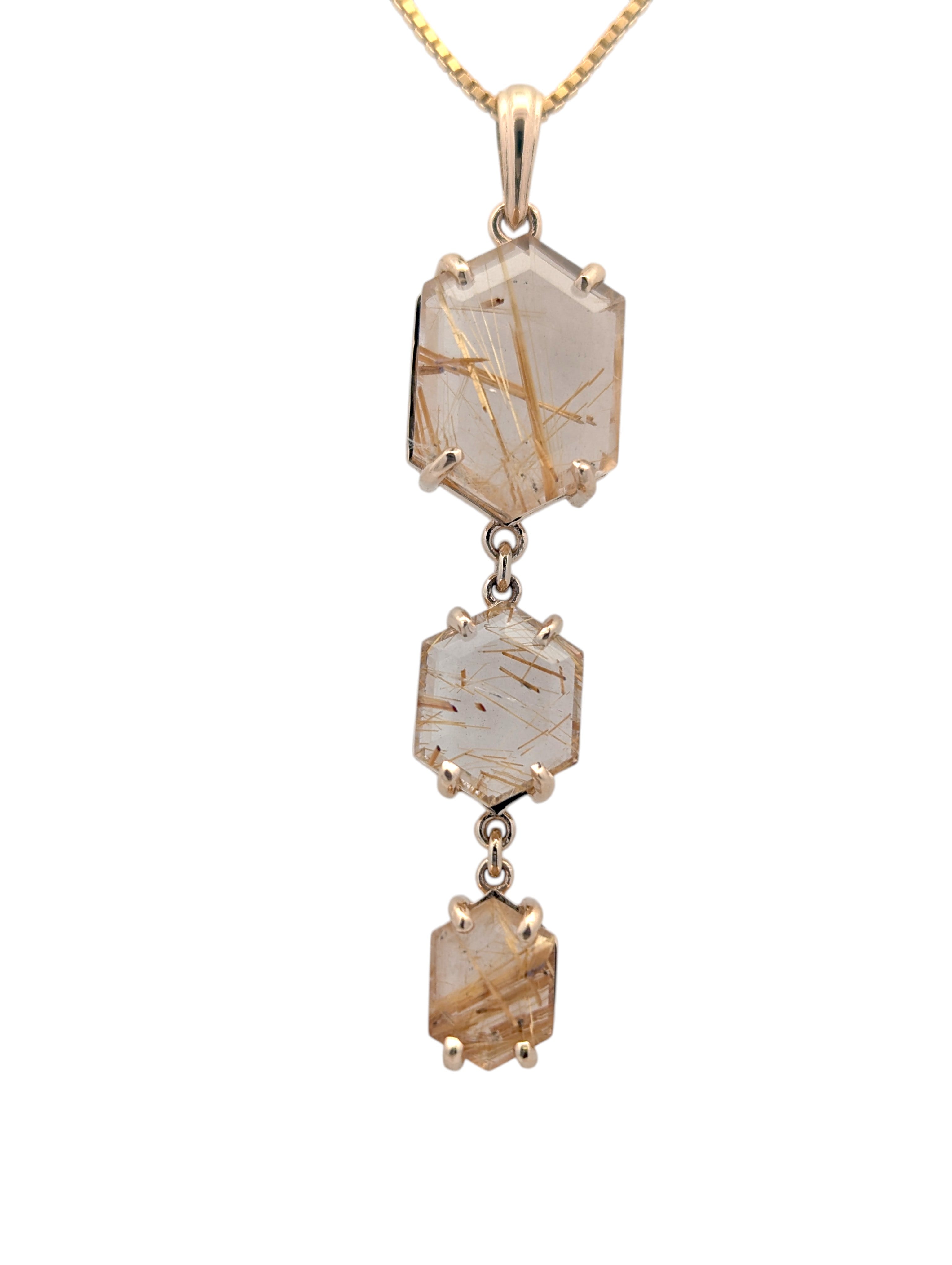 14K Yellow Gold and Rutilated Quartz Pendant