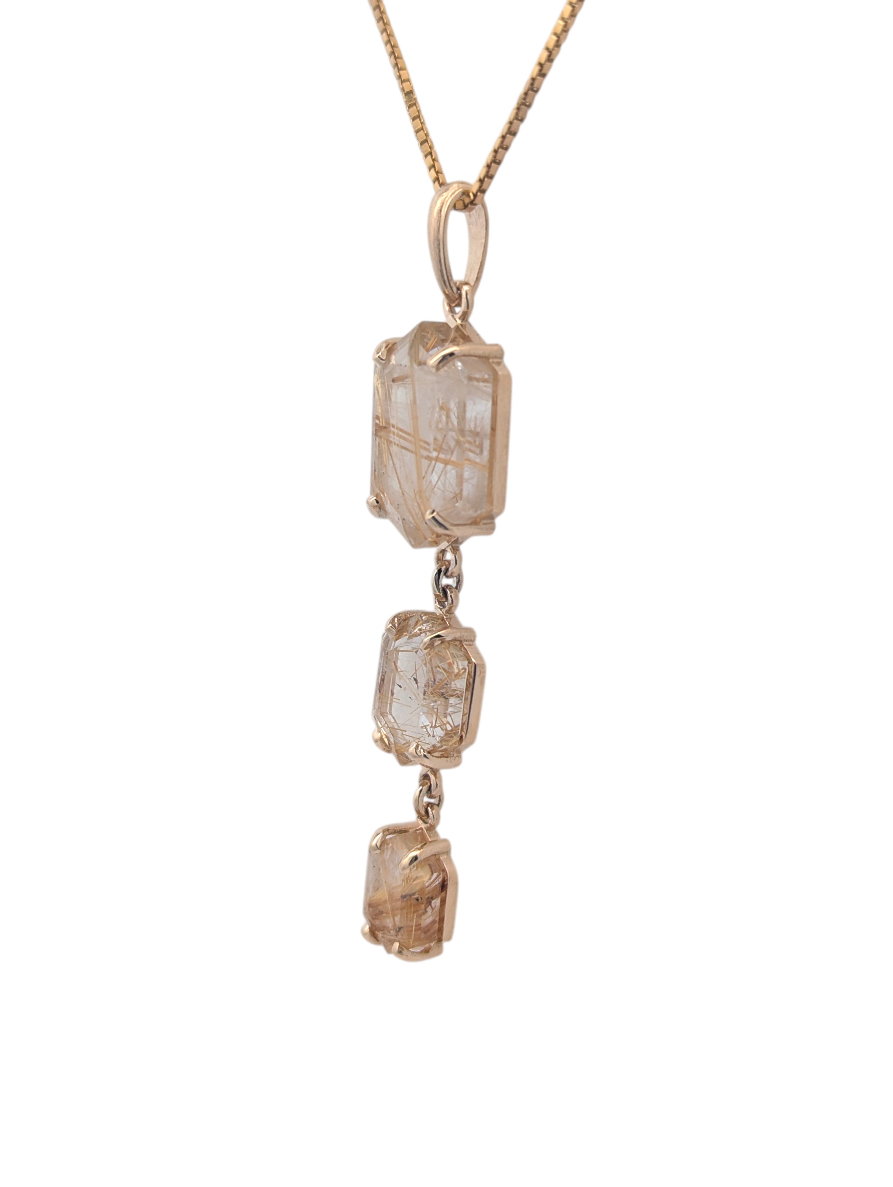 14K Yellow Gold and Rutilated Quartz Pendant
