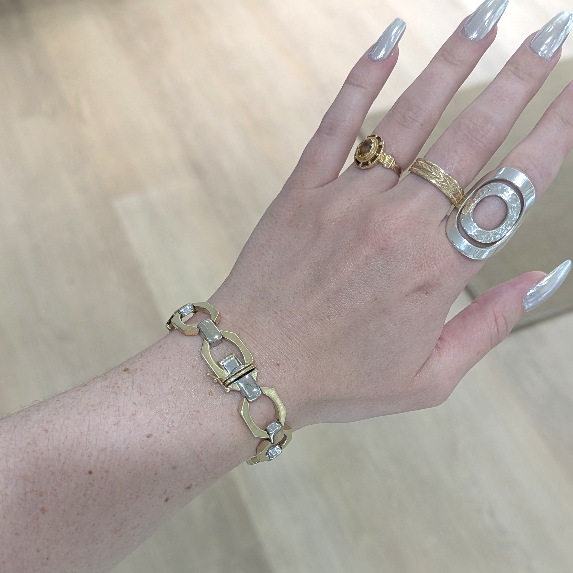 14K Yellow and White Gold Wide Bracelet