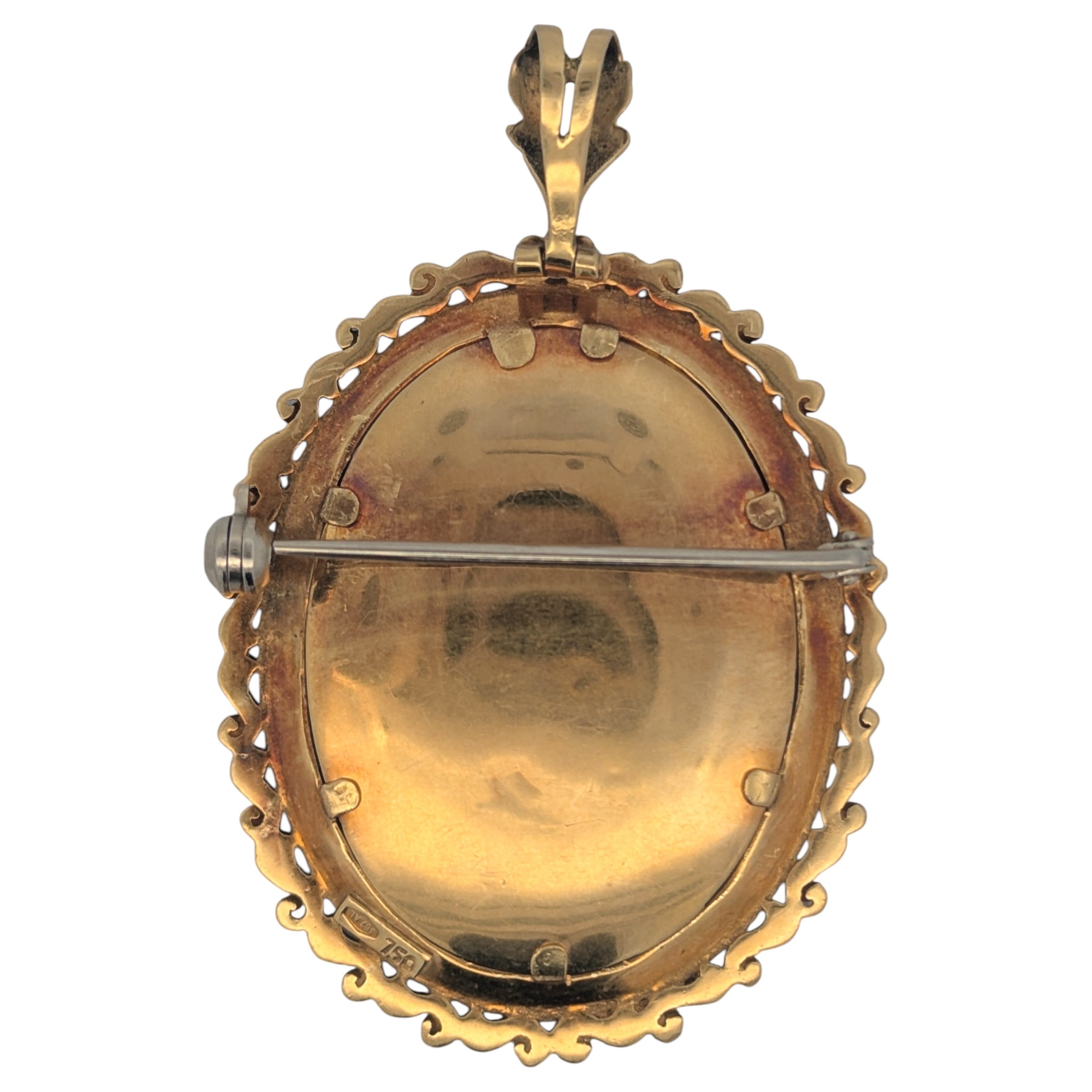 18K Gold Portrait of Unknown Young Lady Broach / Pendant