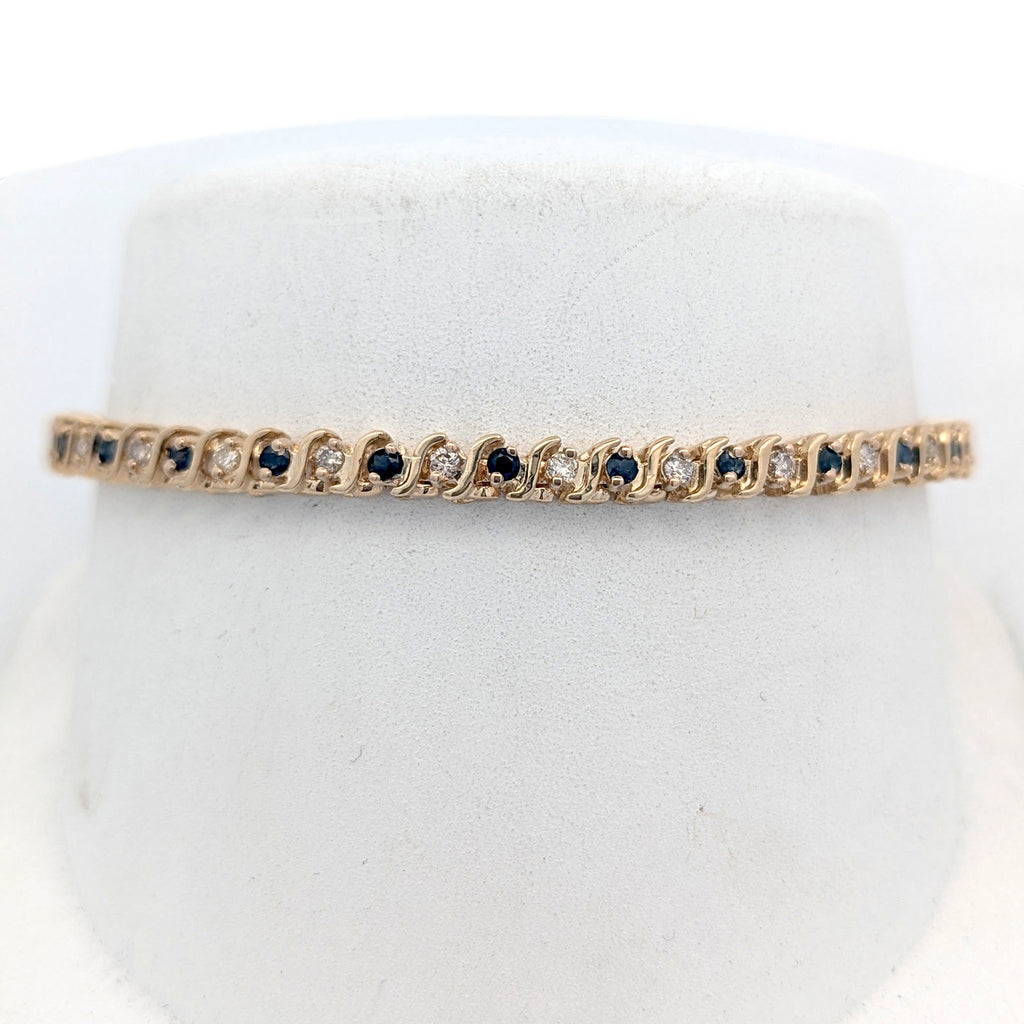 14k Yellow Gold Sapphire and Diamond Tennis Bracelet