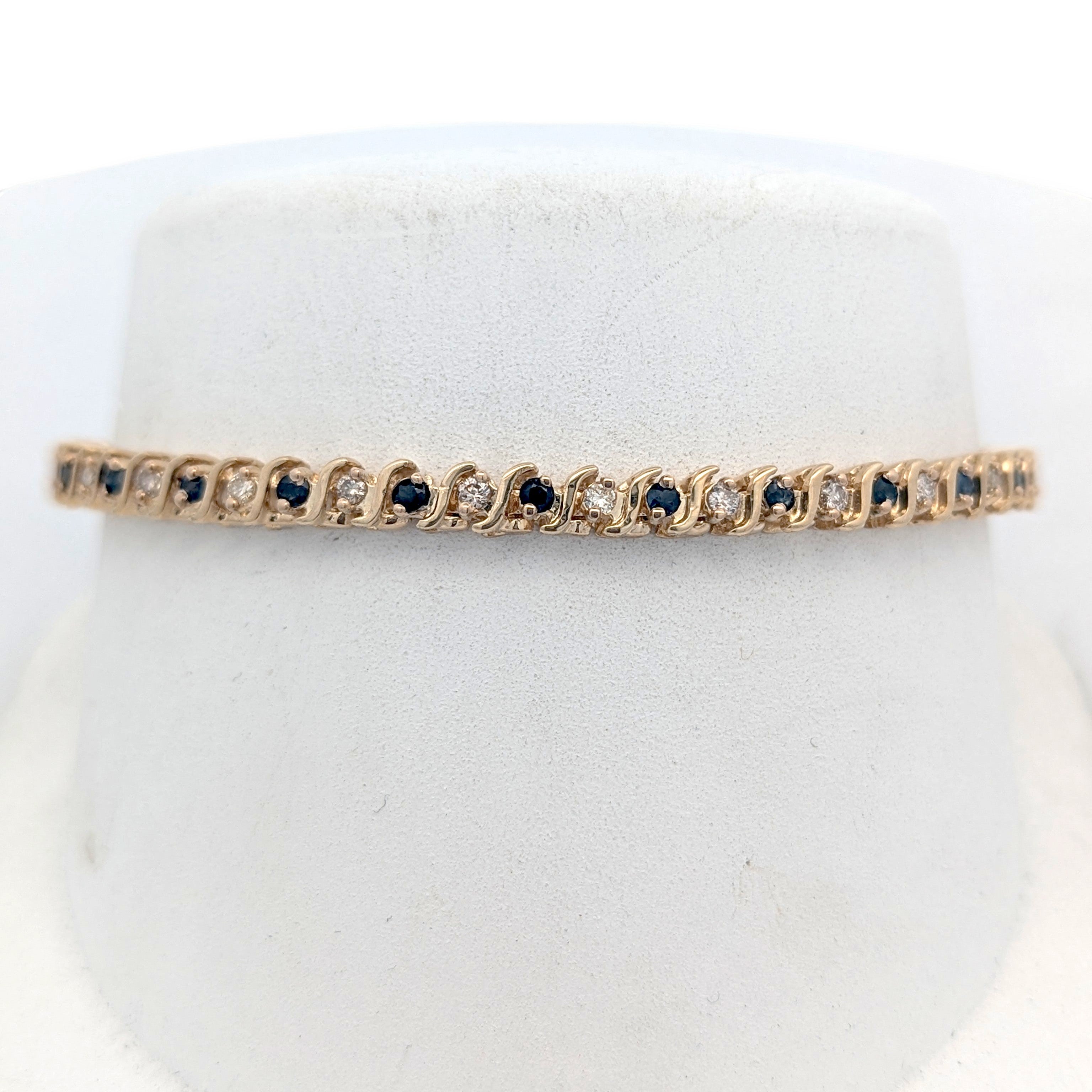 14k Yellow Gold Sapphire and Diamond Tennis Bracelet