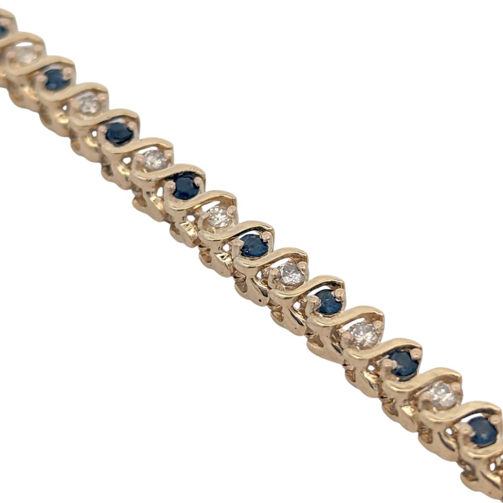 14k Yellow Gold Sapphire and Diamond Tennis Bracelet