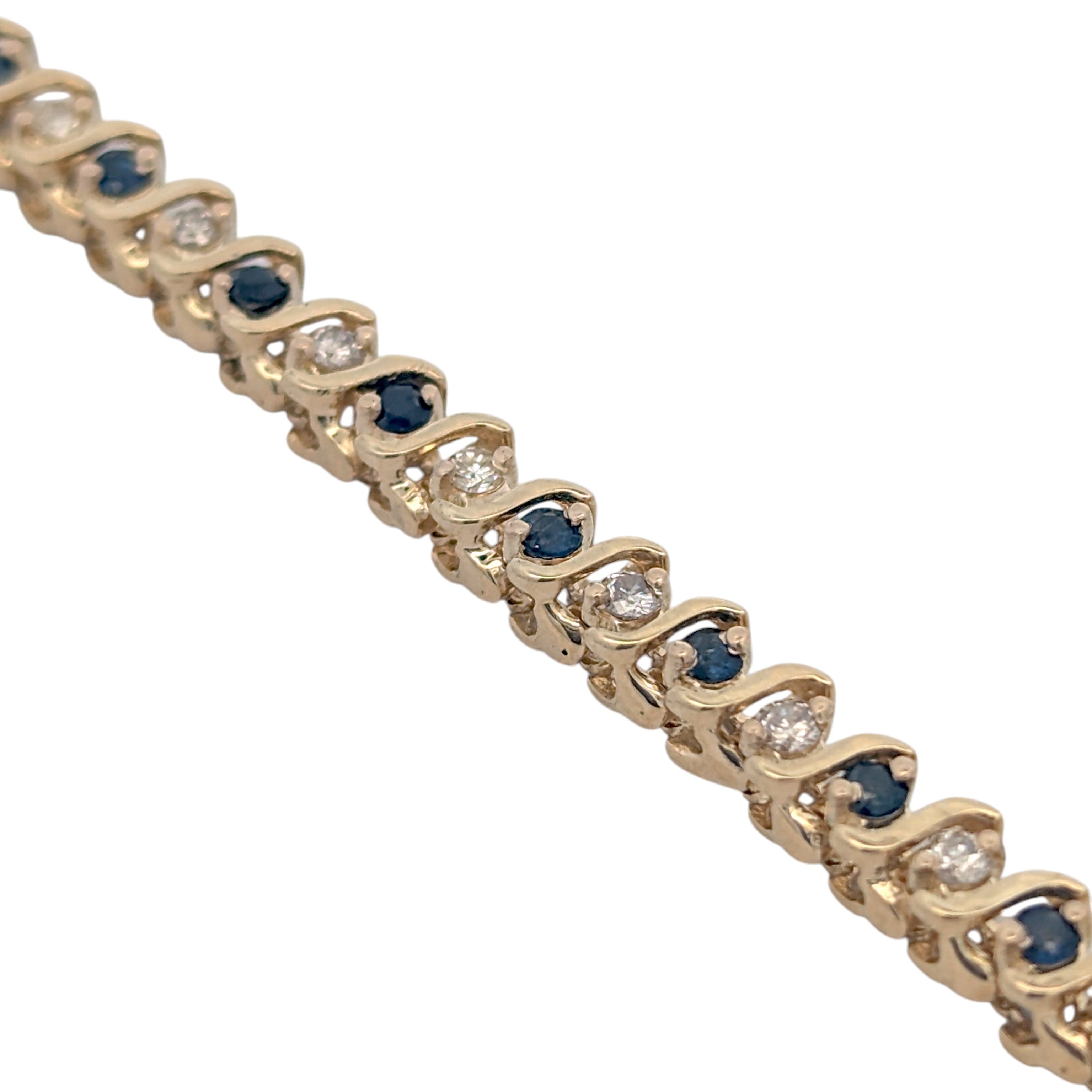 14k Yellow Gold Sapphire and Diamond Tennis Bracelet