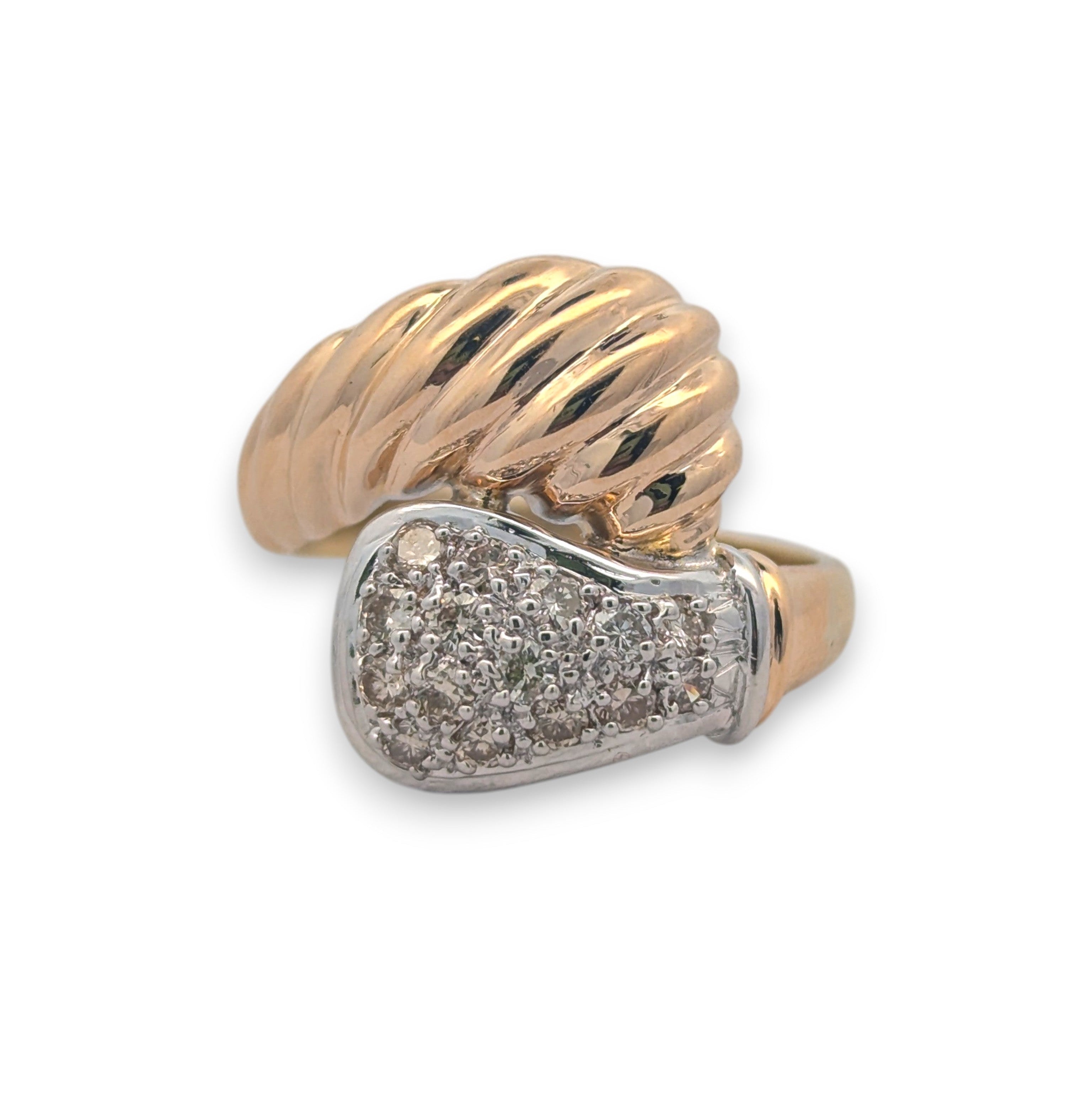 Vintage 14K Gold Two Tone Bypass Diamond Ring