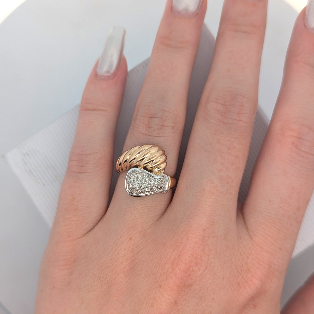 Vintage 14K Gold Two Tone Bypass Diamond Ring