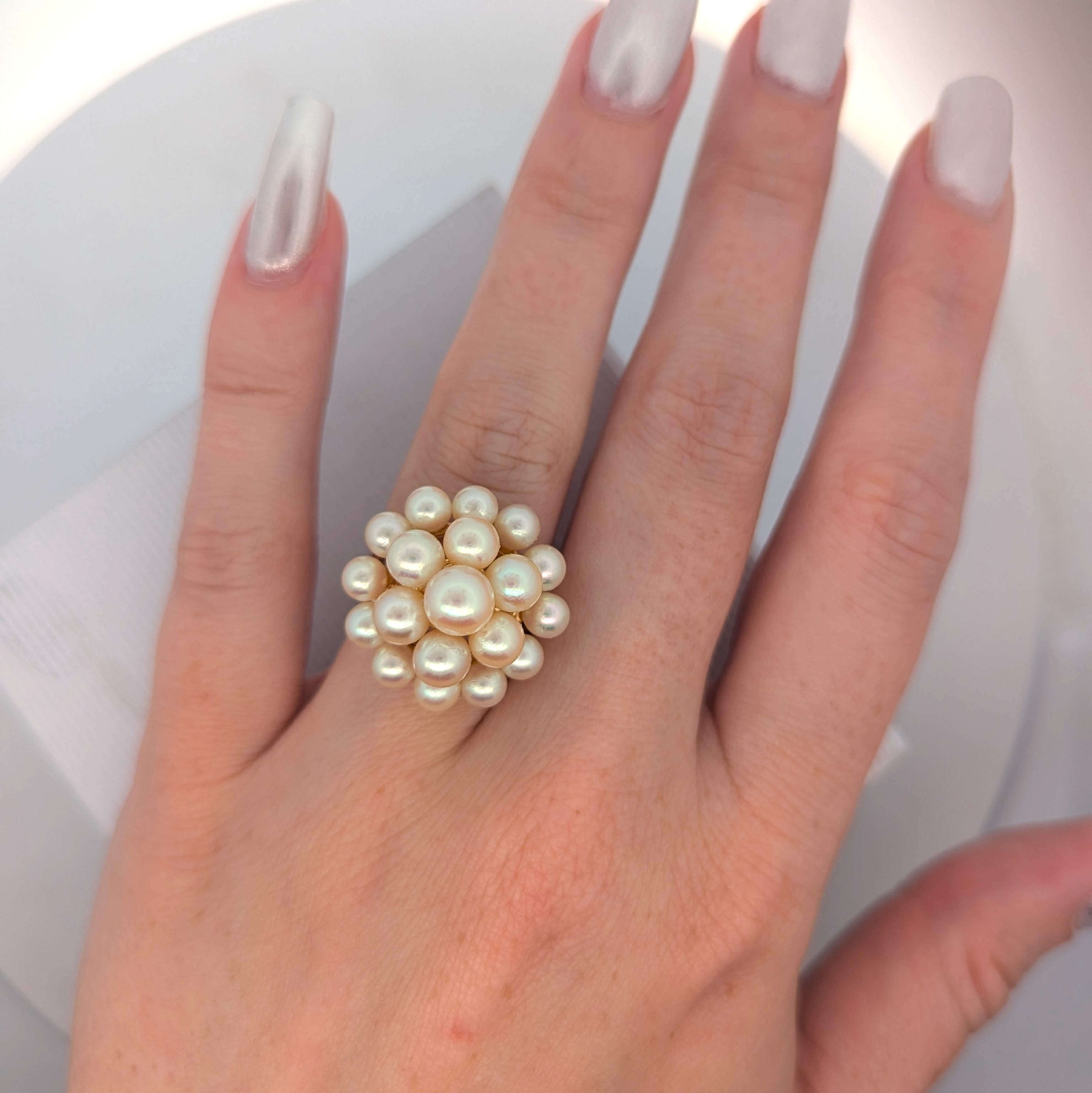 Vintage 14K Yellow Gold Pearl Cocktail Ring