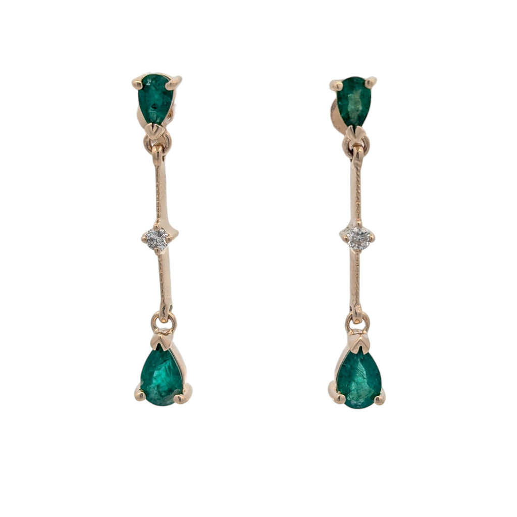 Vintage 14K Yellow Gold Emerald and Diamond Earrings