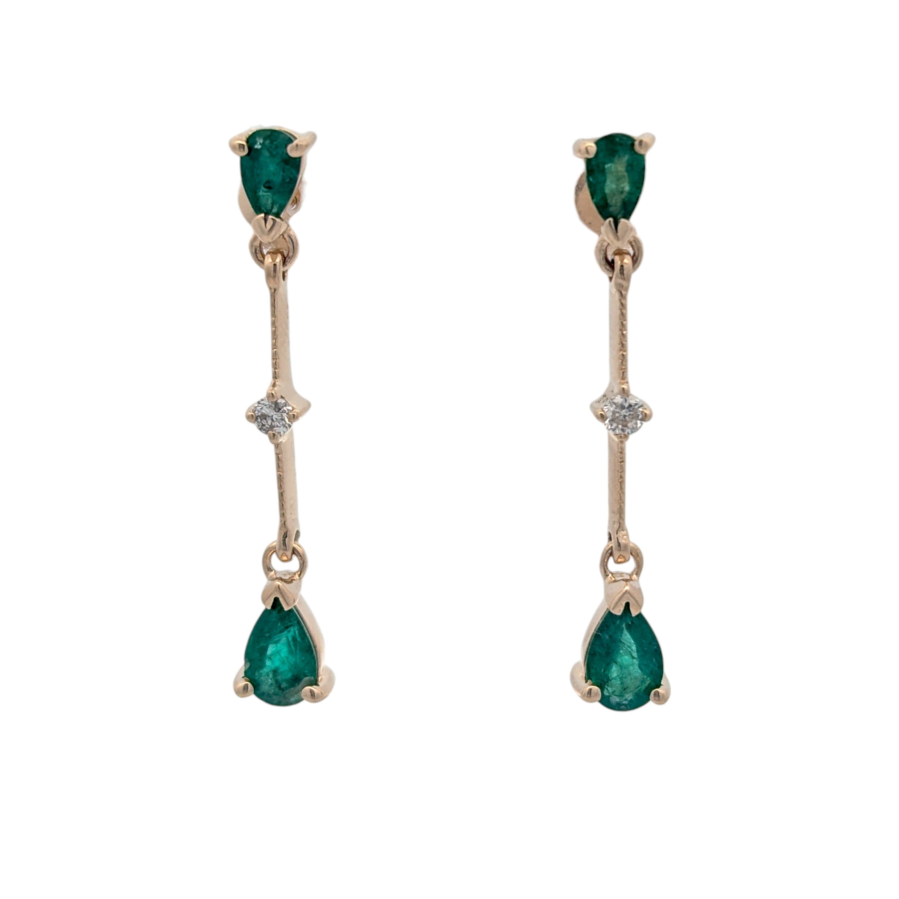 Vintage 14K Yellow Gold Emerald and Diamond Earrings