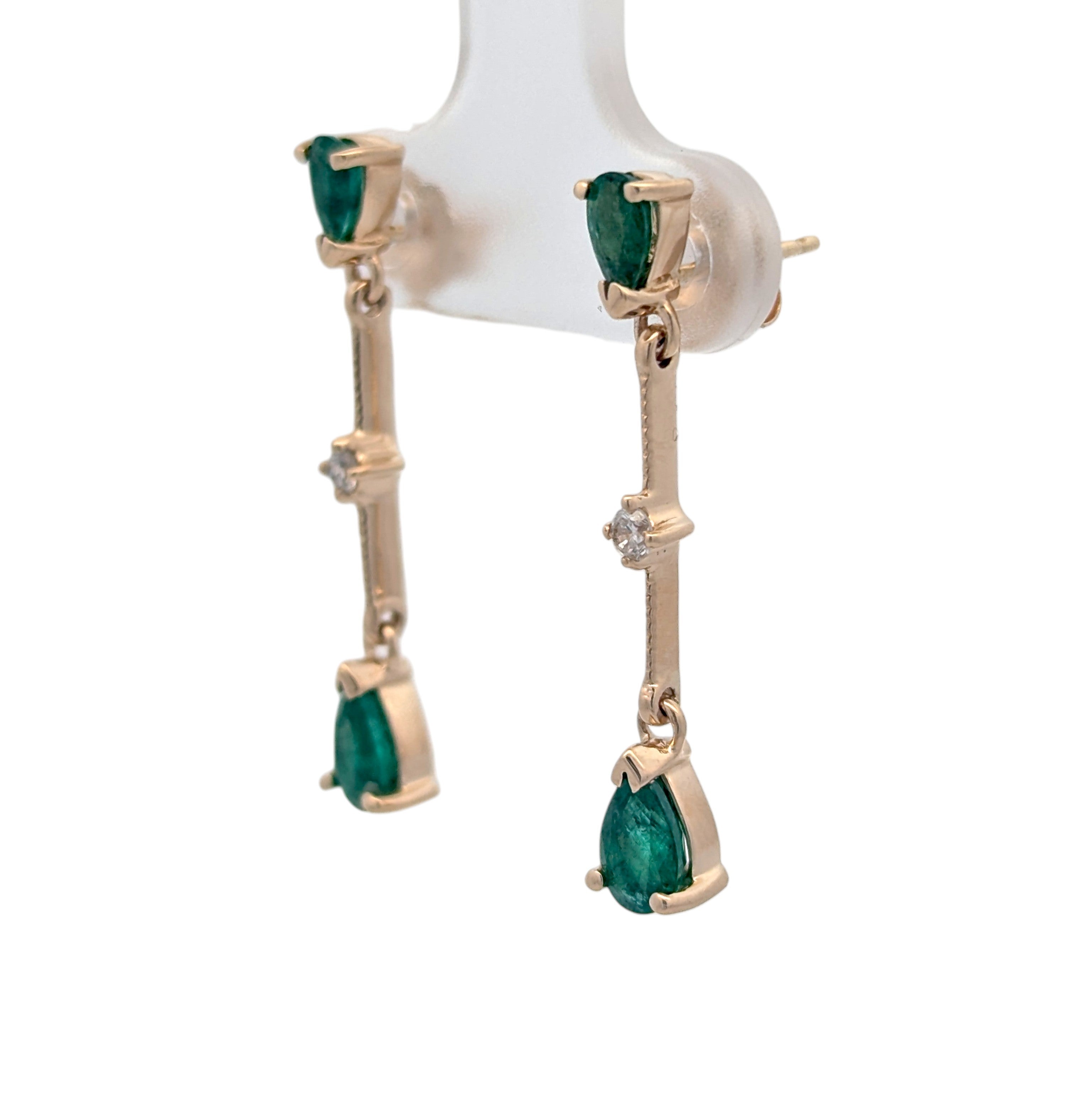 Vintage 14K Yellow Gold Emerald and Diamond Earrings