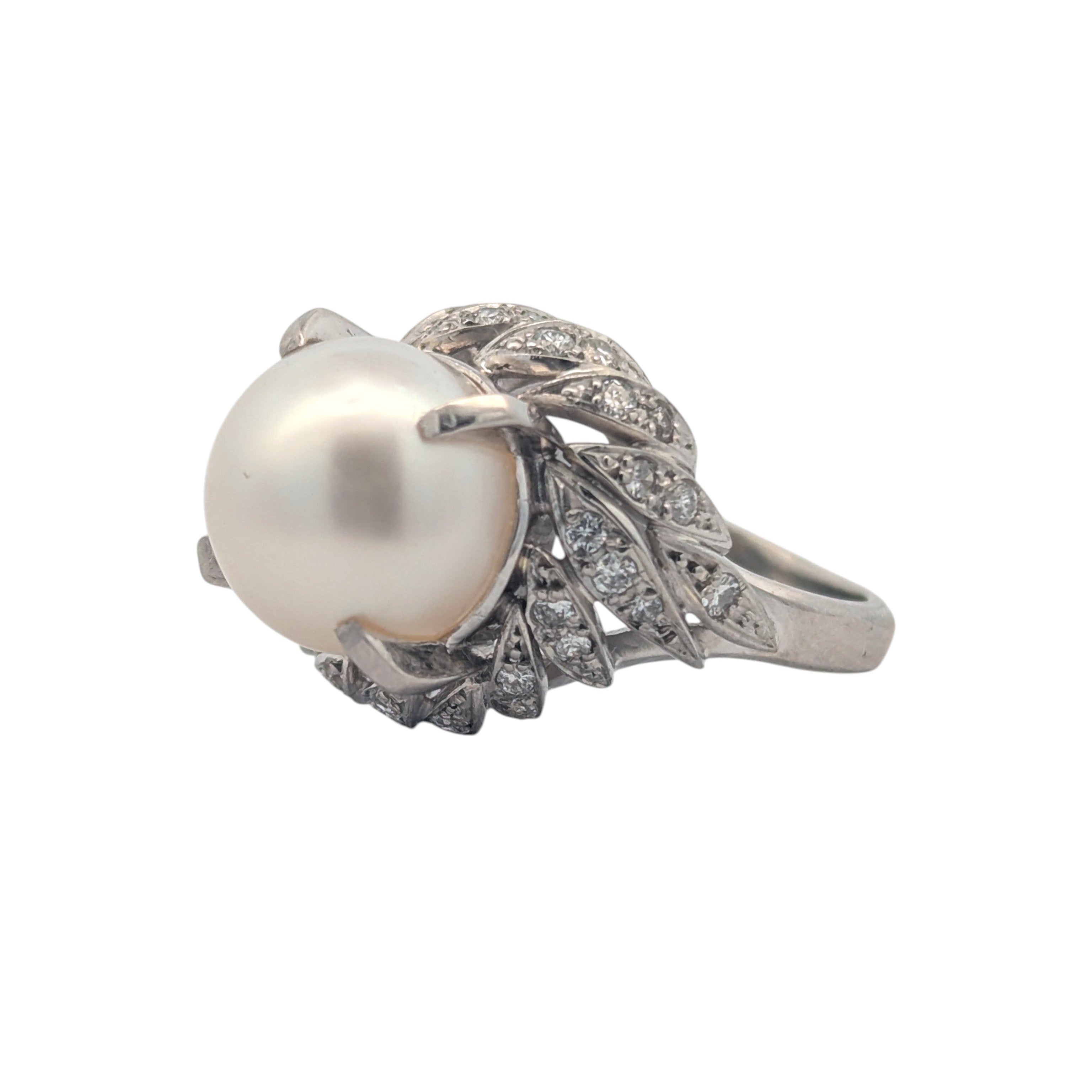 Vintage Platinum, Diamond, and Pearl Ring