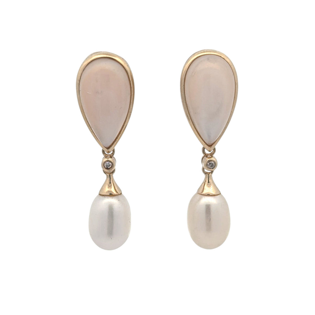 Vintage Pearl and White Chalcedony Earrings
