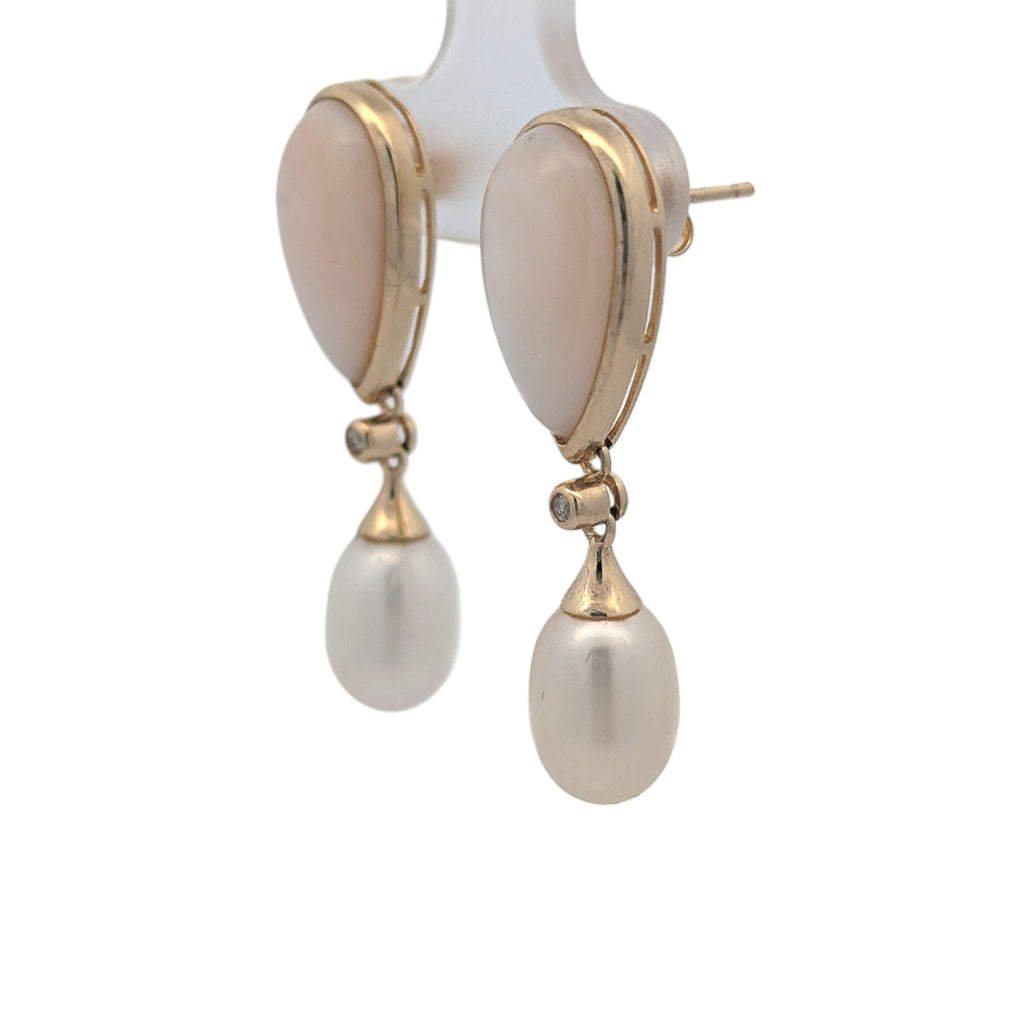 Vintage Pearl and White Chalcedony Earrings