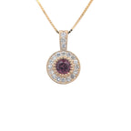 14K Yellow Gold Diamond Halo Pendant with Garnet