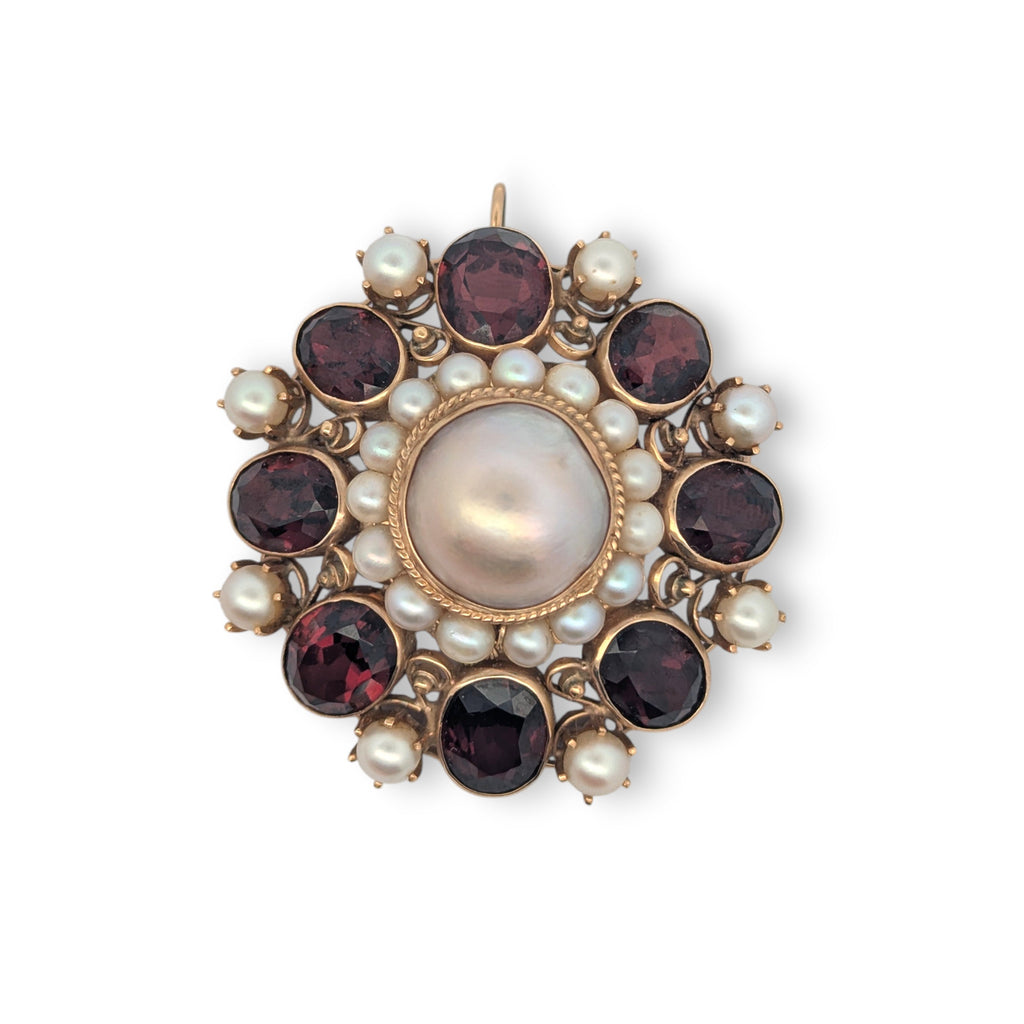 Large Vintage Pearl and Garnet Broach / Pendant