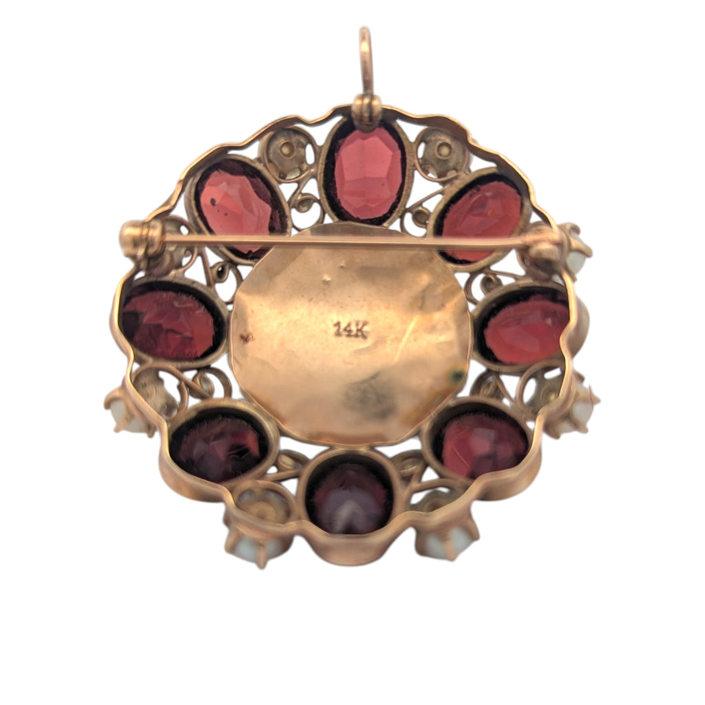 Large Vintage Pearl and Garnet Broach / Pendant