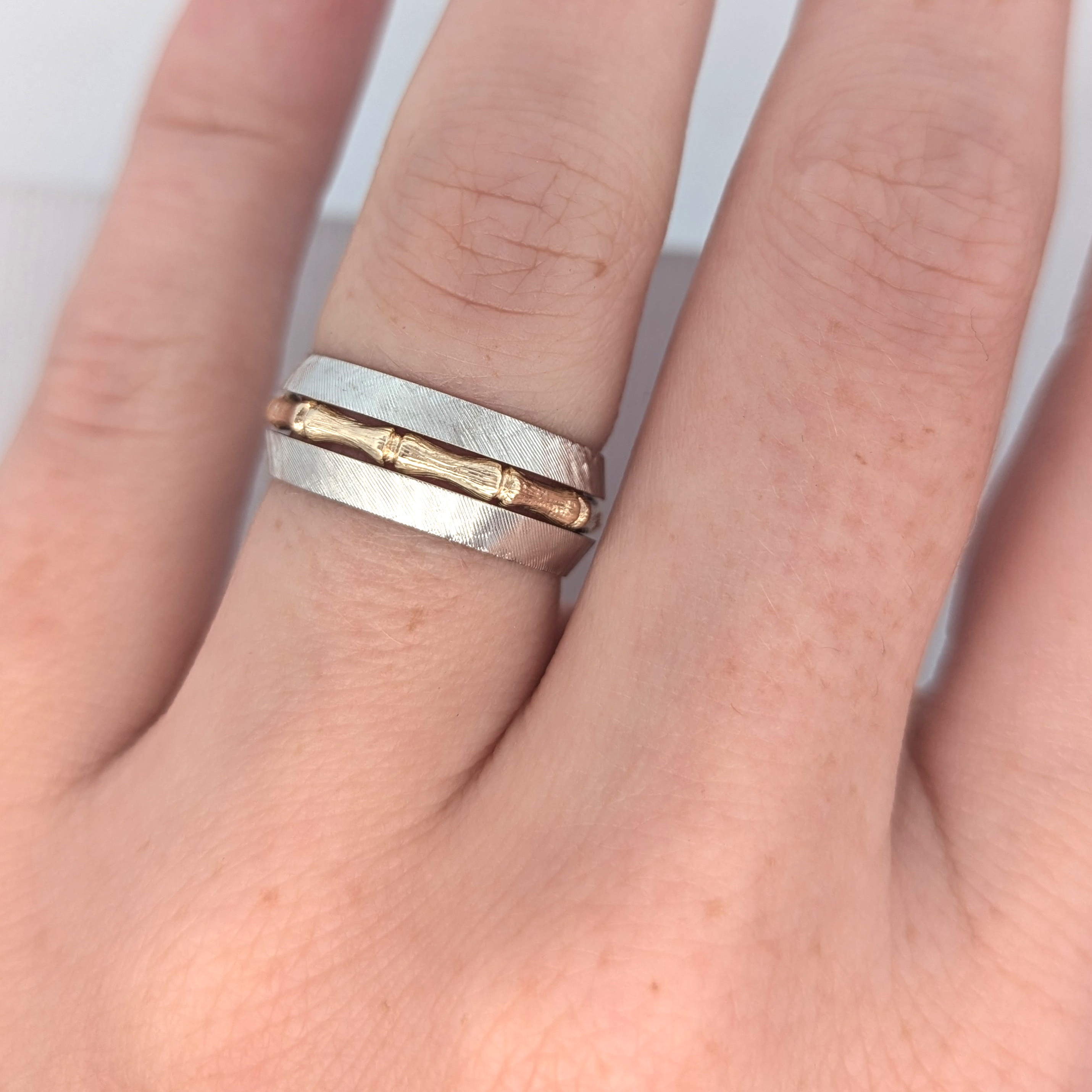 Vintage 14K White Gold Florentine "Book End" Rings