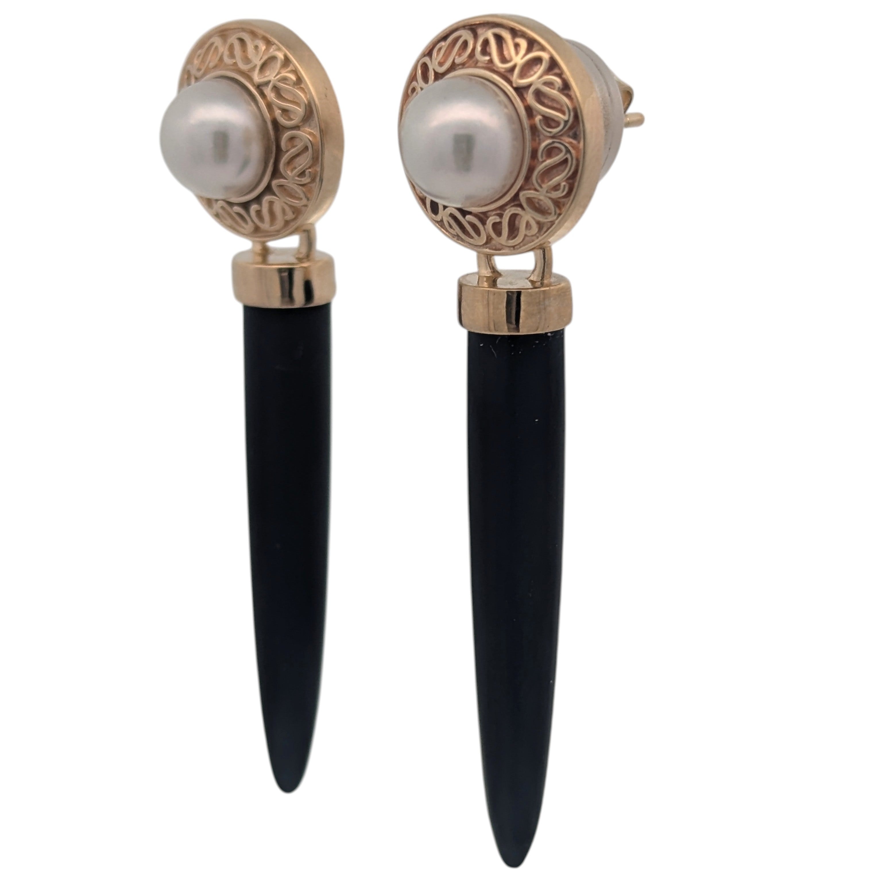 Vintage Pearl and Onyx Earrings