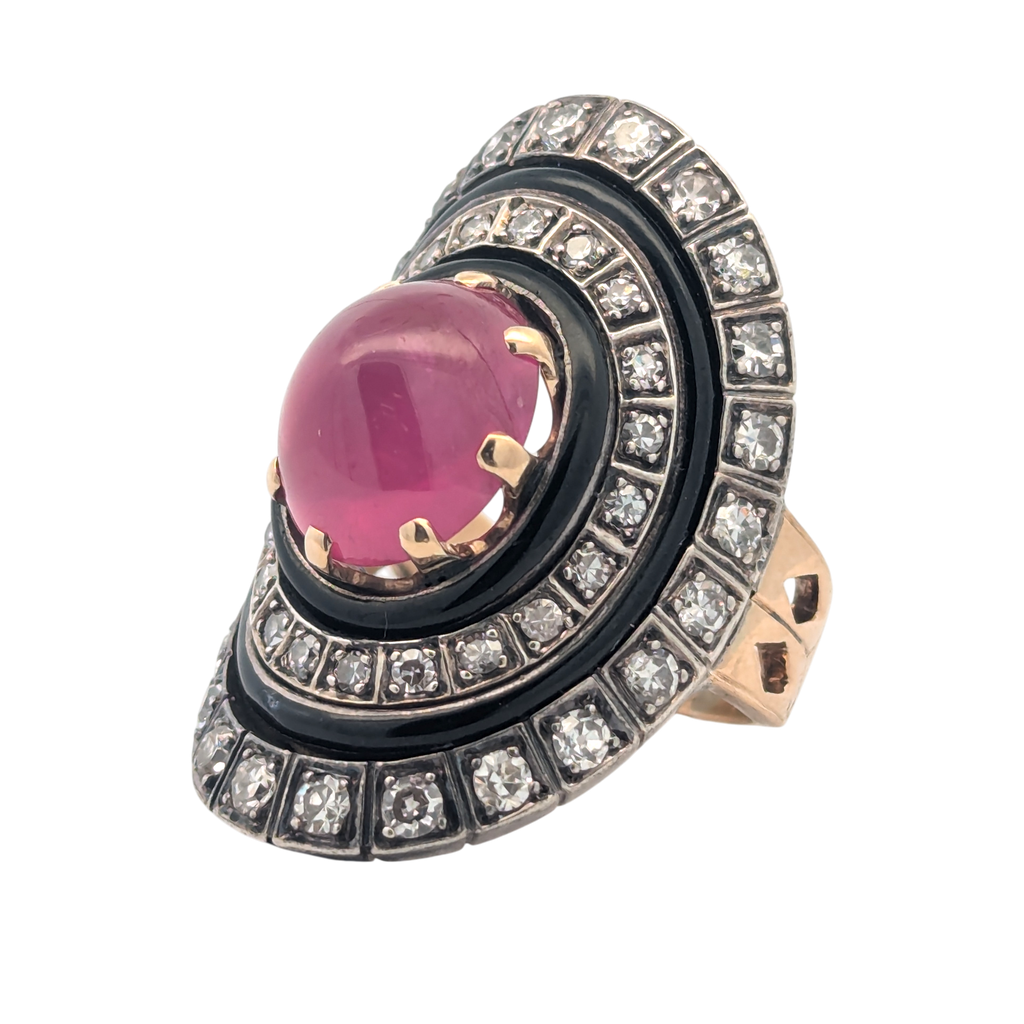 Vintage Ruby and Diamond Ring with Black Rhodium