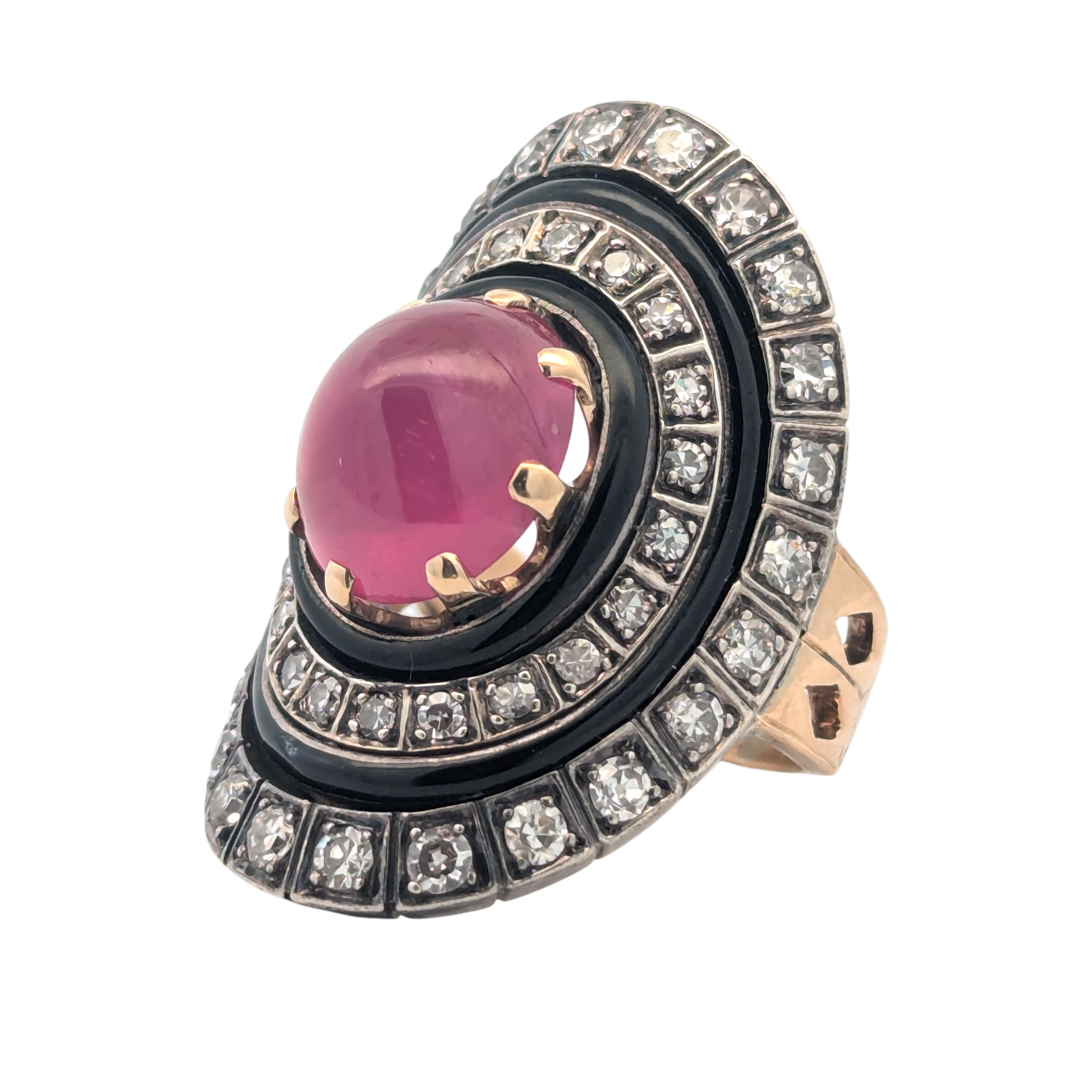Vintage Ruby and Diamond Ring with Black Rhodium