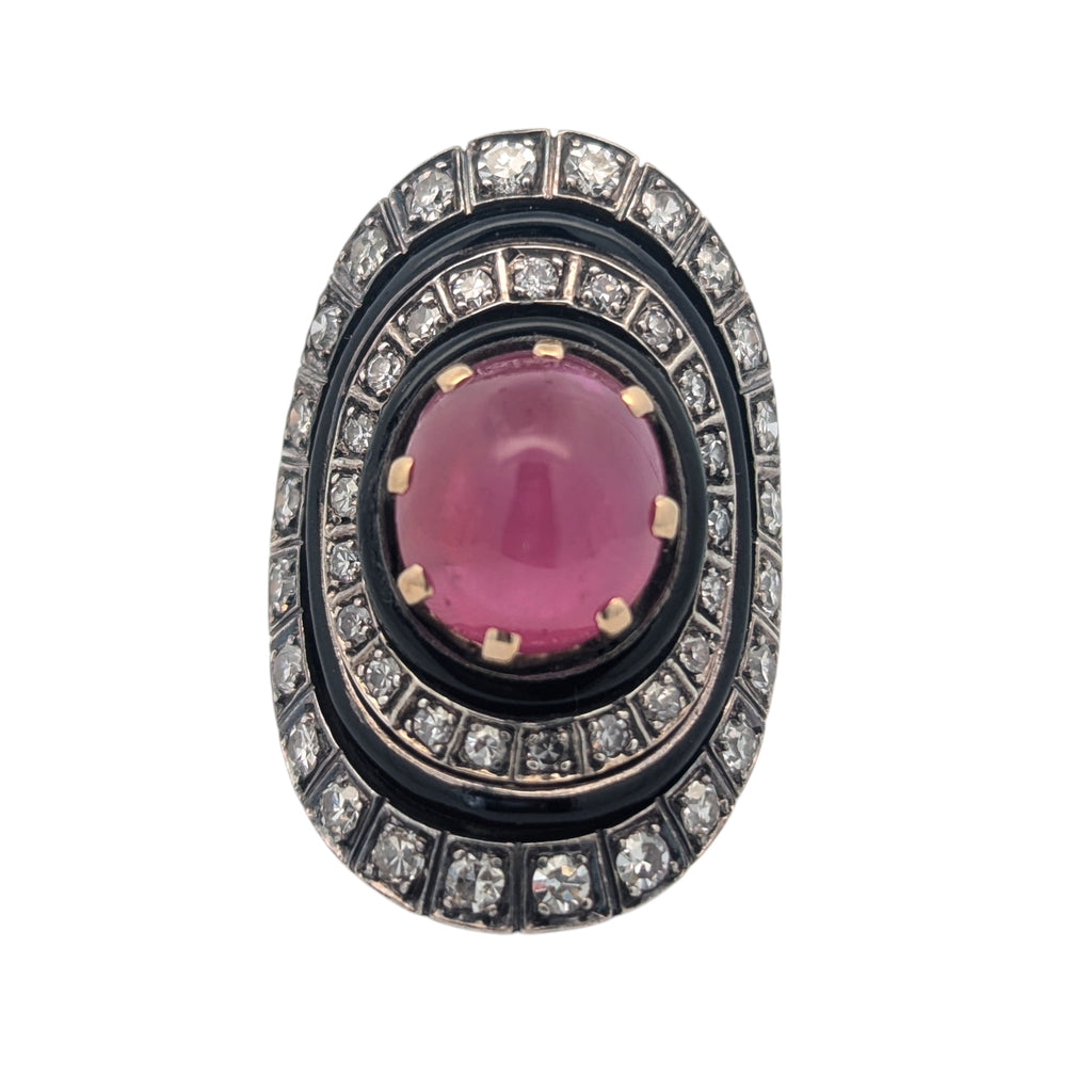 Vintage Ruby and Diamond Ring with Black Rhodium