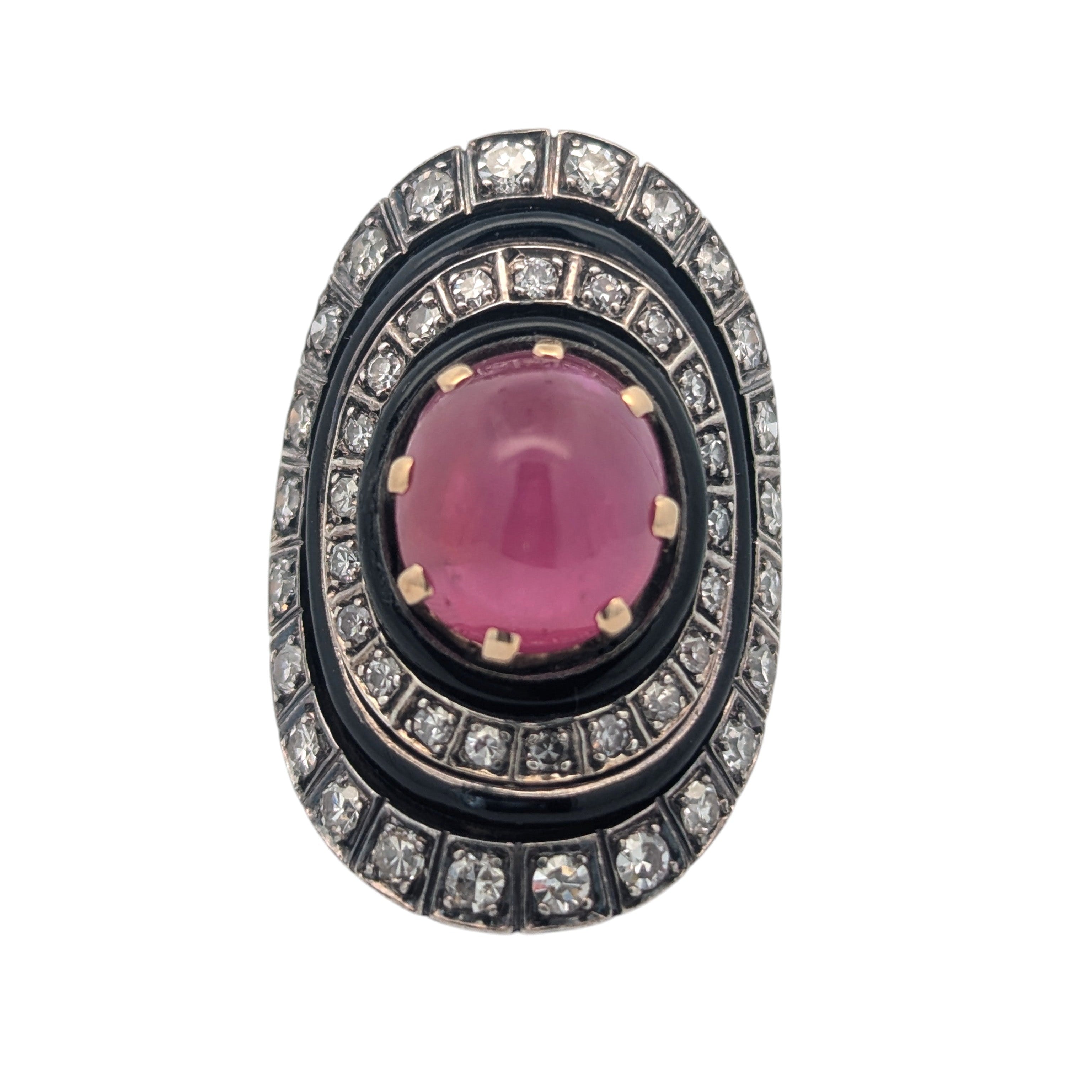 Vintage Ruby and Diamond Ring with Black Rhodium