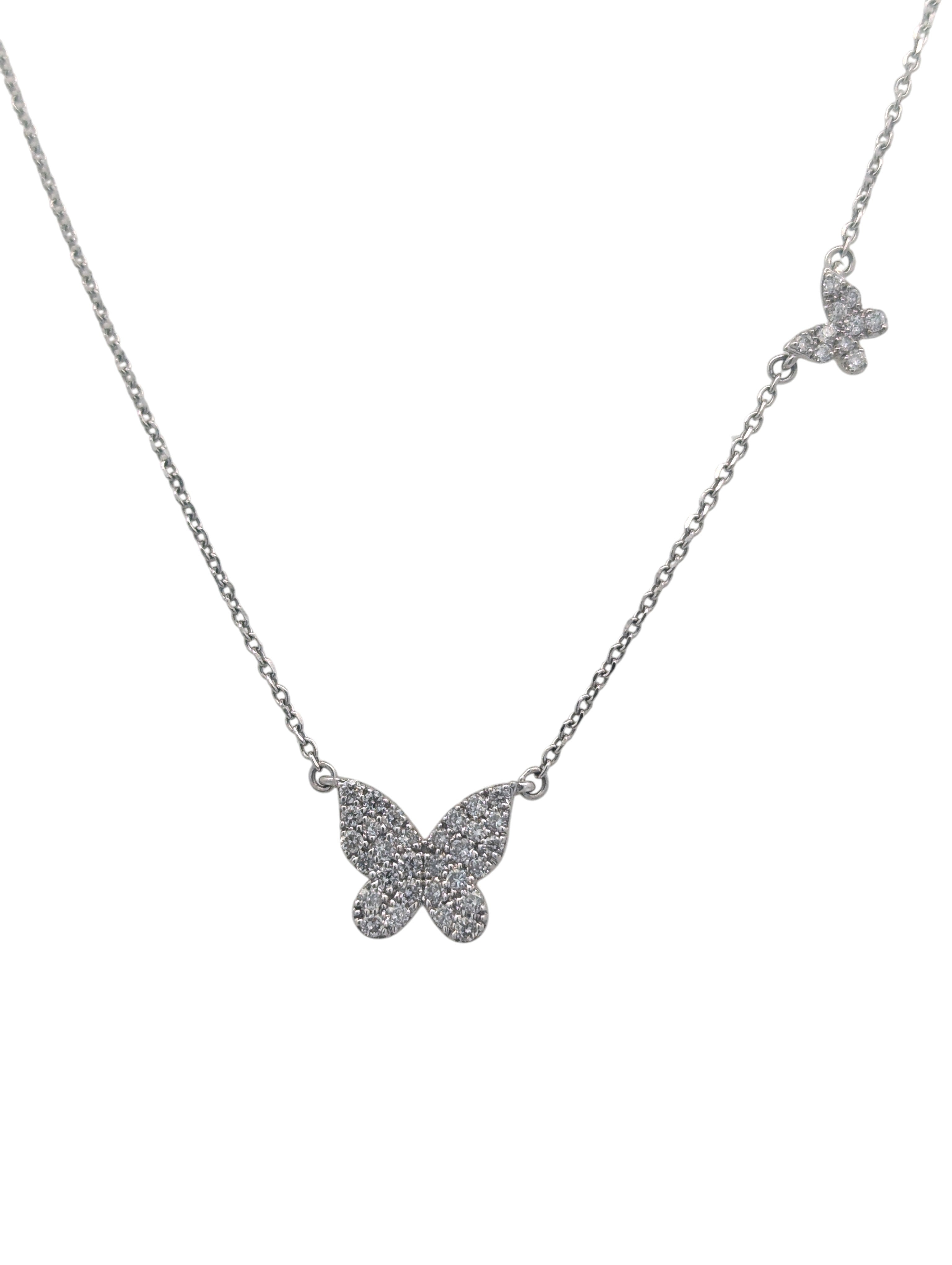 14K White Gold and Diamond Butterfly Necklace