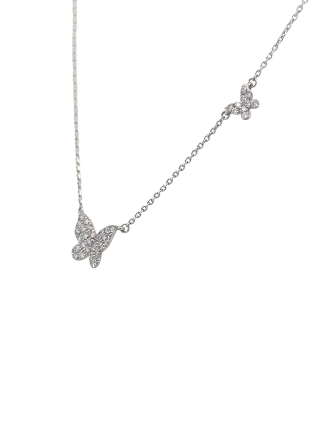 14K White Gold and Diamond Butterfly Necklace