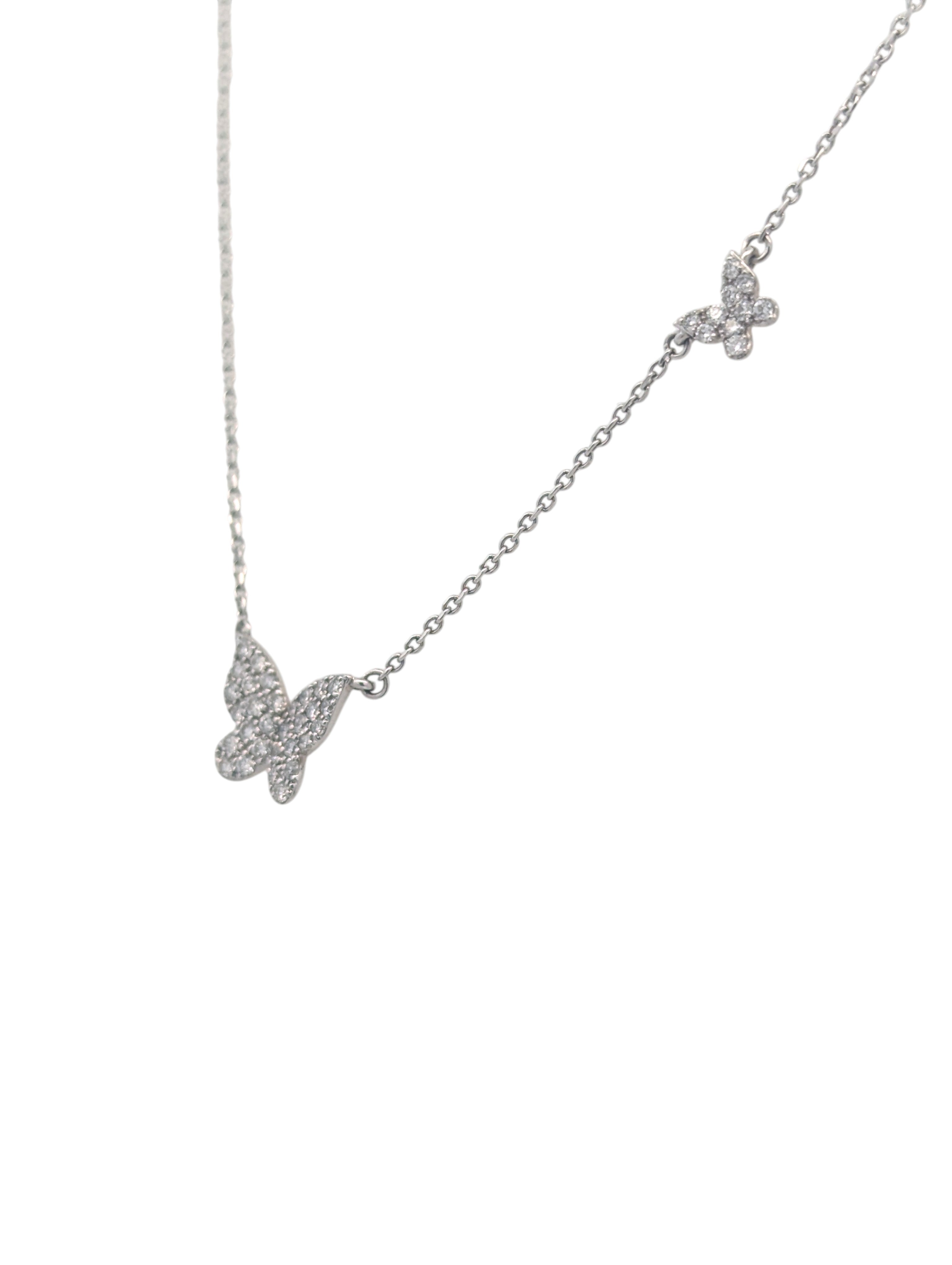 14K White Gold and Diamond Butterfly Necklace