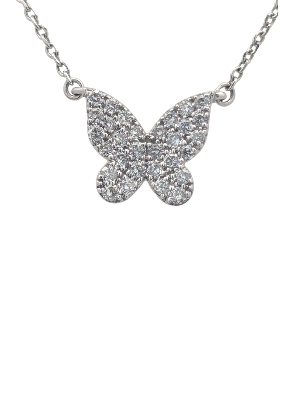 14K White Gold and Diamond Butterfly Necklace