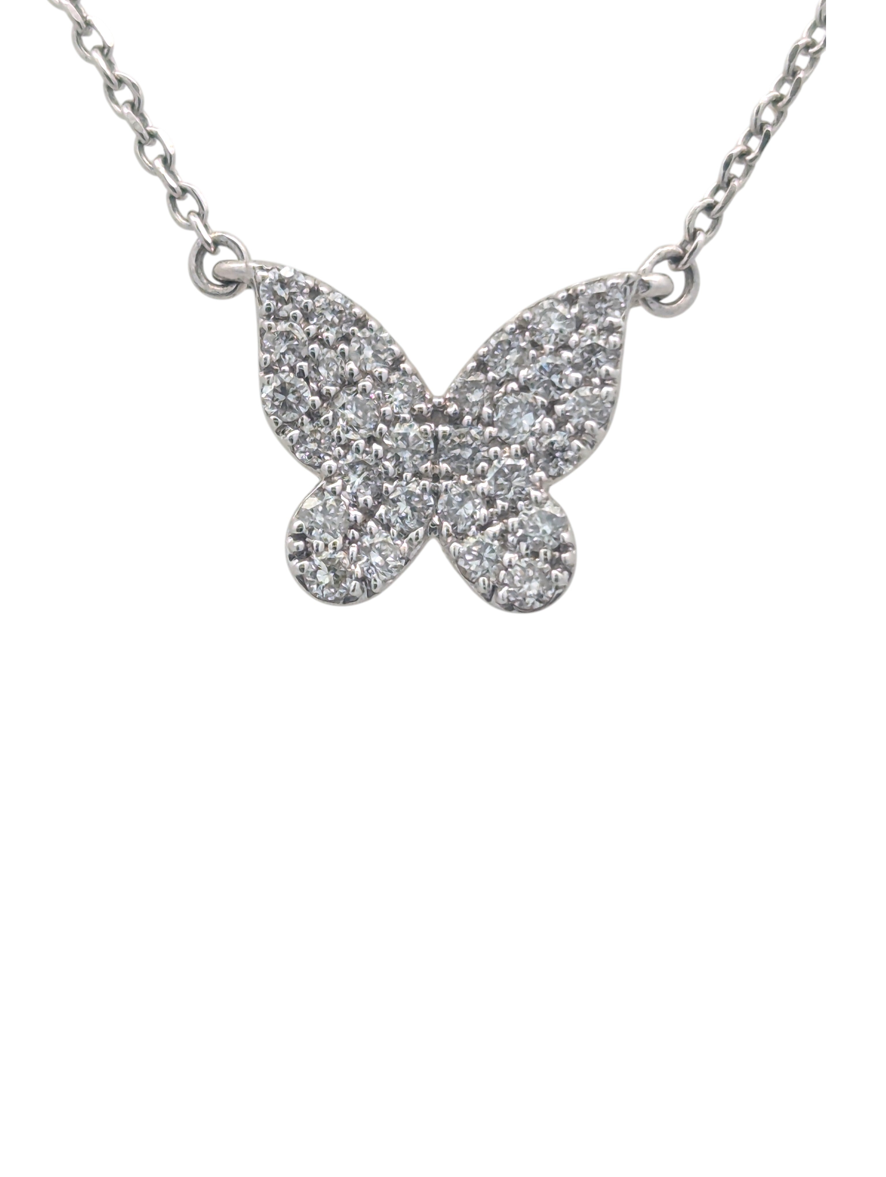 14K White Gold and Diamond Butterfly Necklace