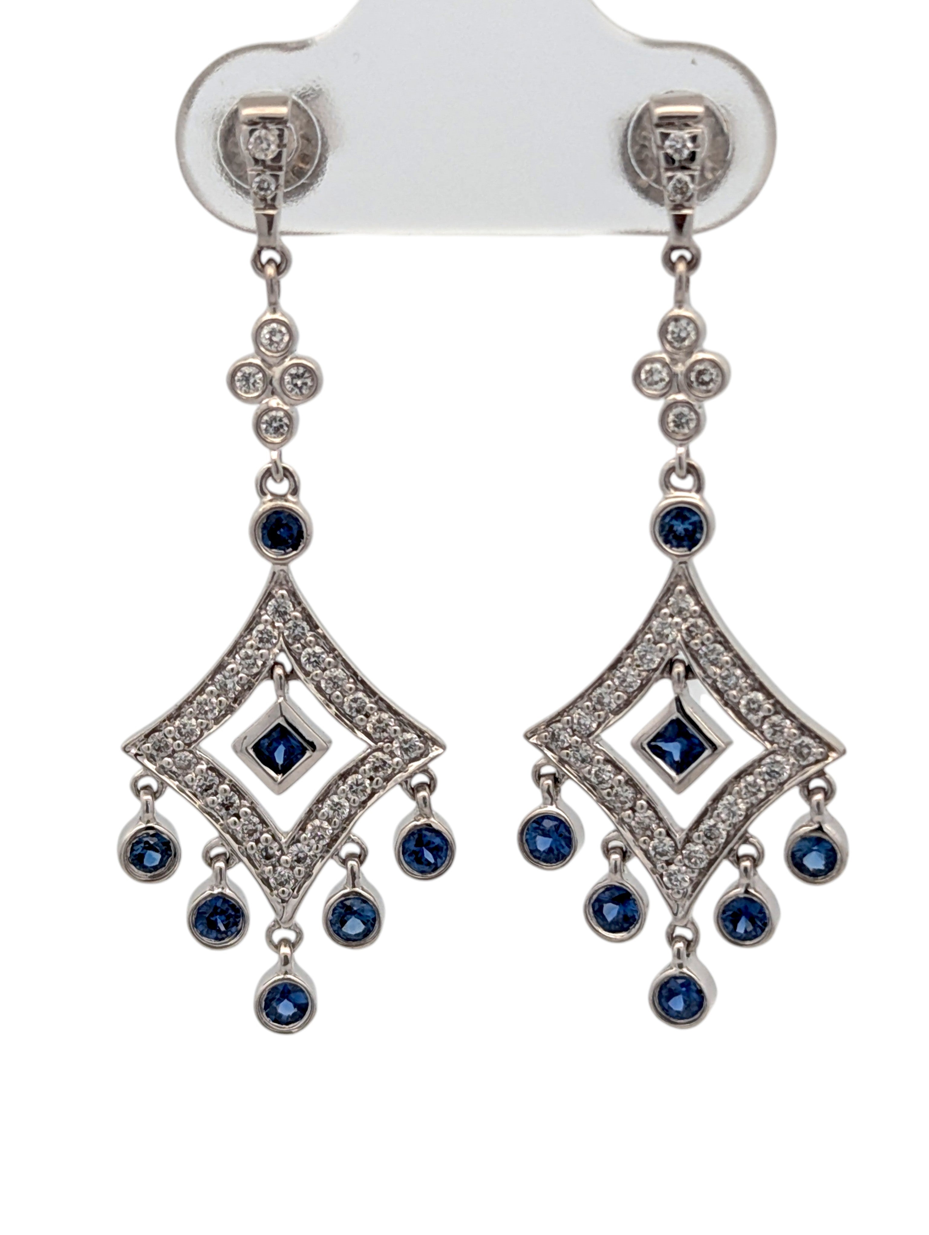 Vintage 14K White Gold Diamond and Sapphire Earrings
