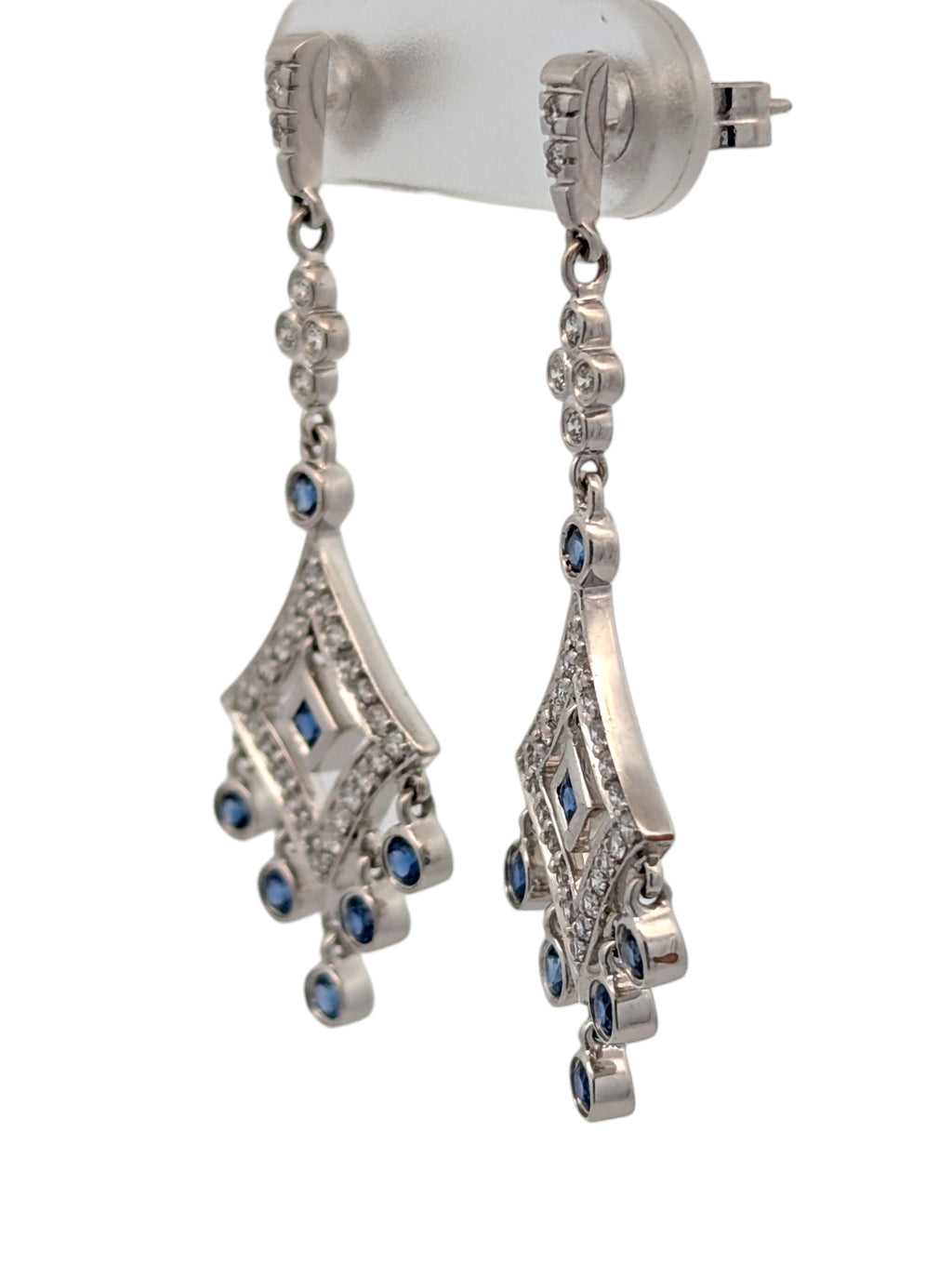 Vintage 14K White Gold Diamond and Sapphire Earrings