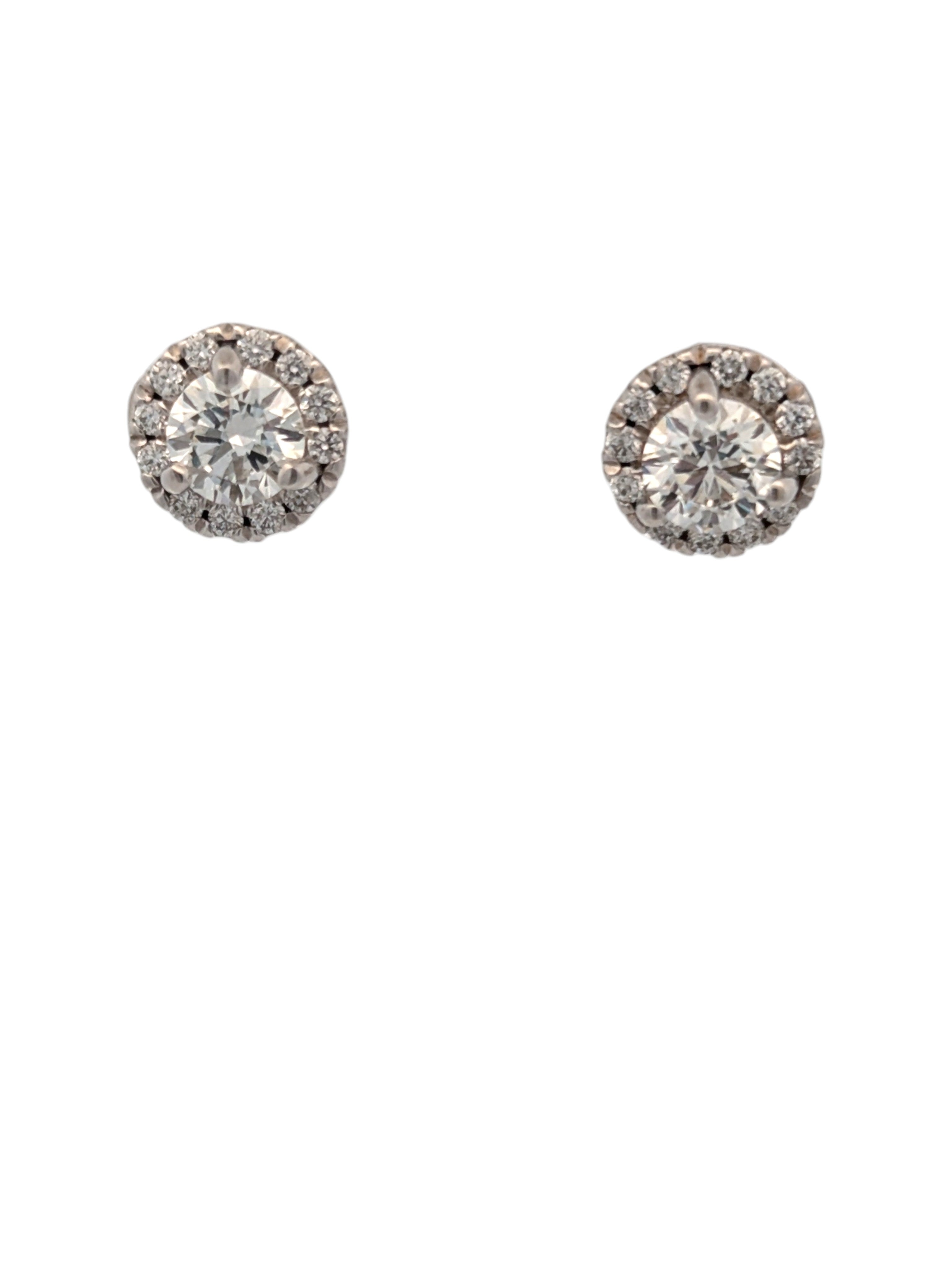 14K White Gold and Natural Diamond Halo Studs