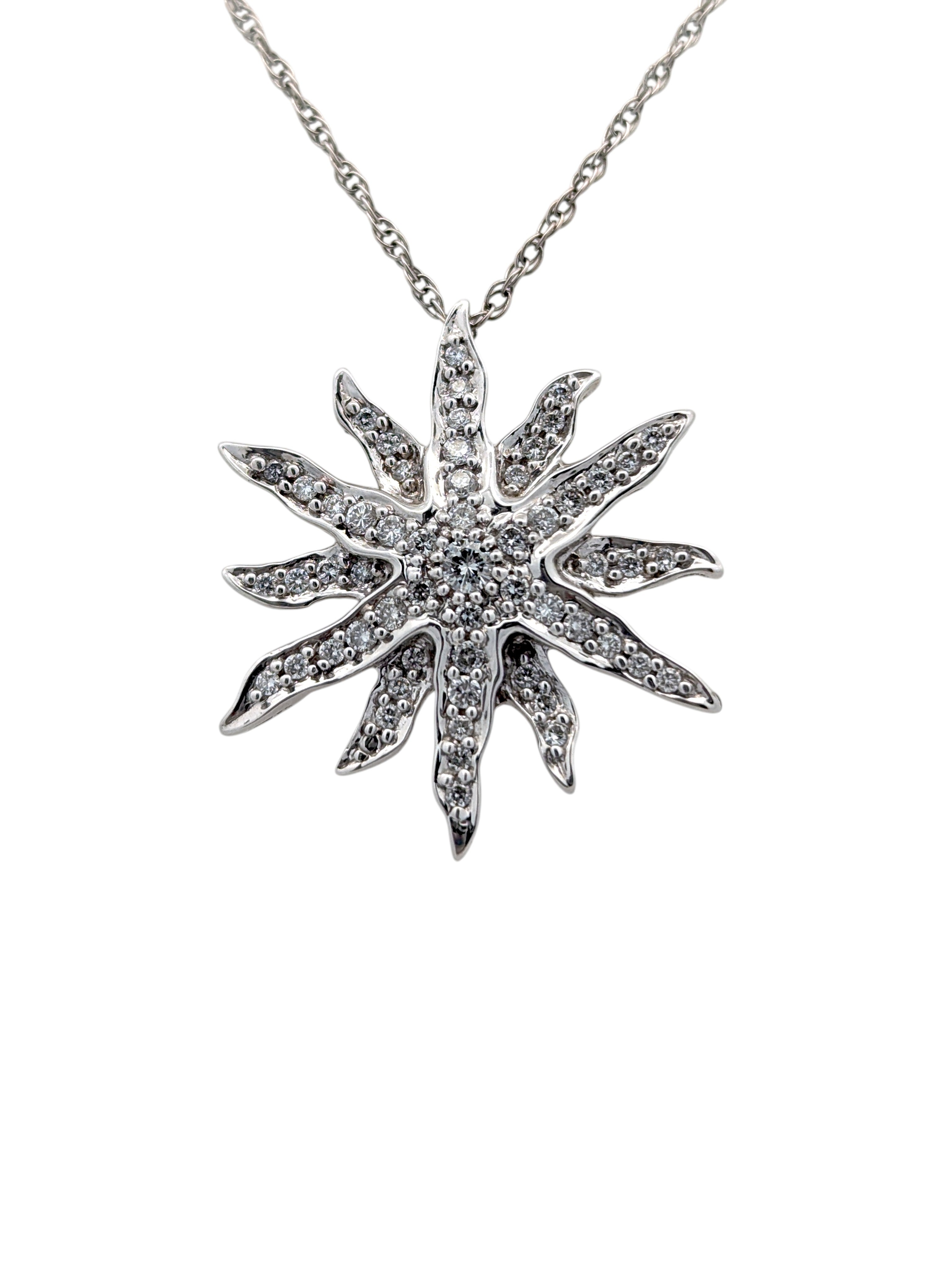 Vintage 14K White Gold and Diamond Sunburst Necklace