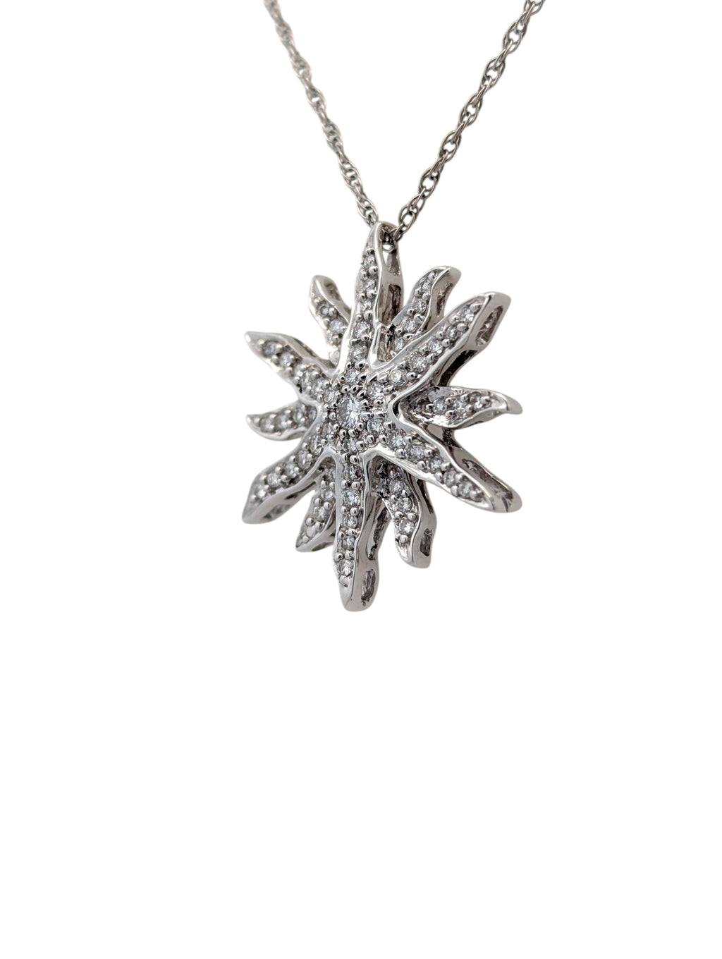 Vintage 14K White Gold and Diamond Sunburst Necklace