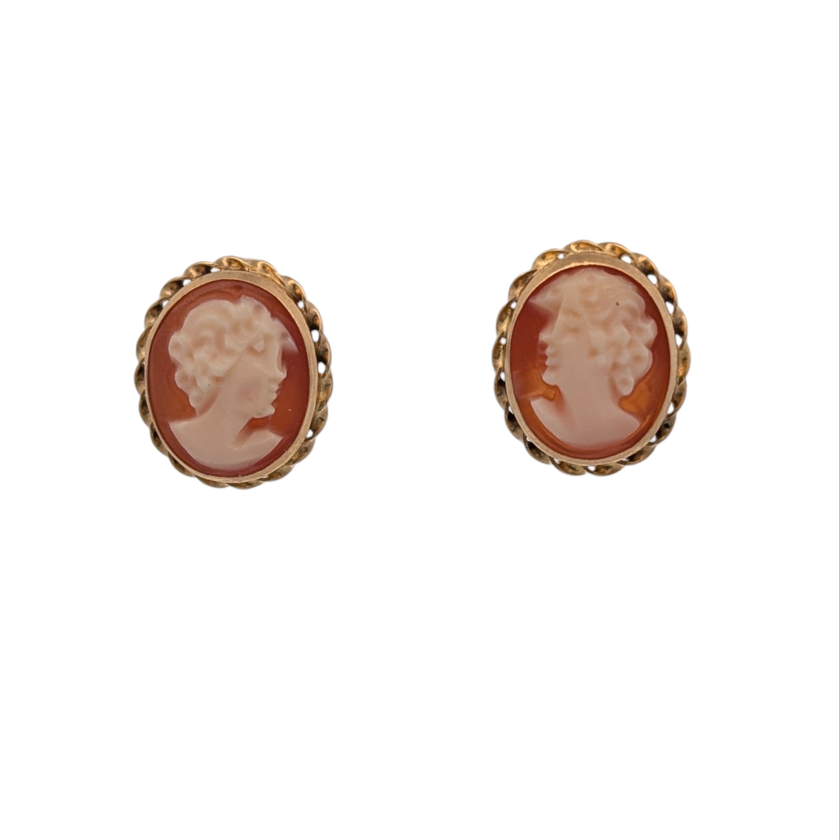 Vintage Gold Cameo Stud Earrings