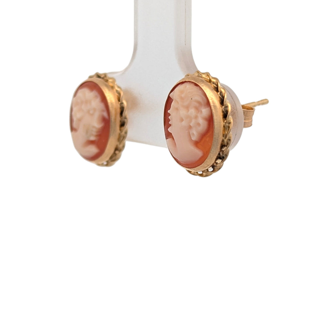 Vintage Gold Cameo Stud Earrings