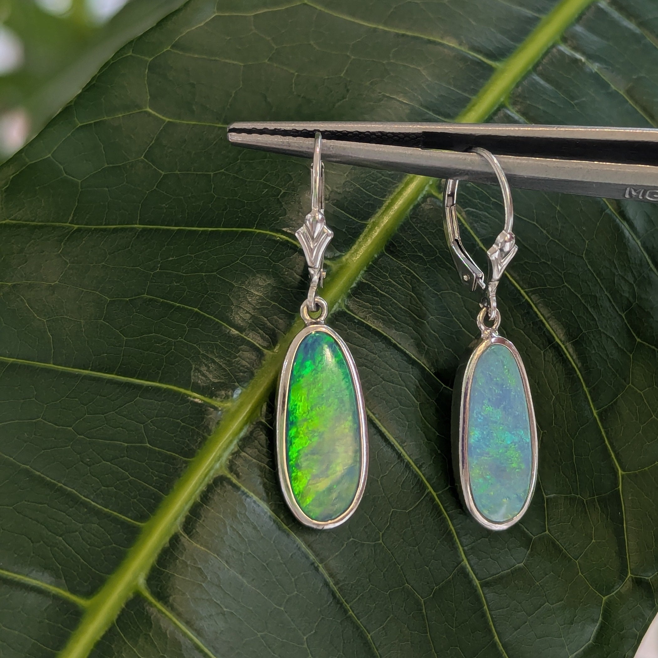 Vintage 14K White Gold Opal Earrings