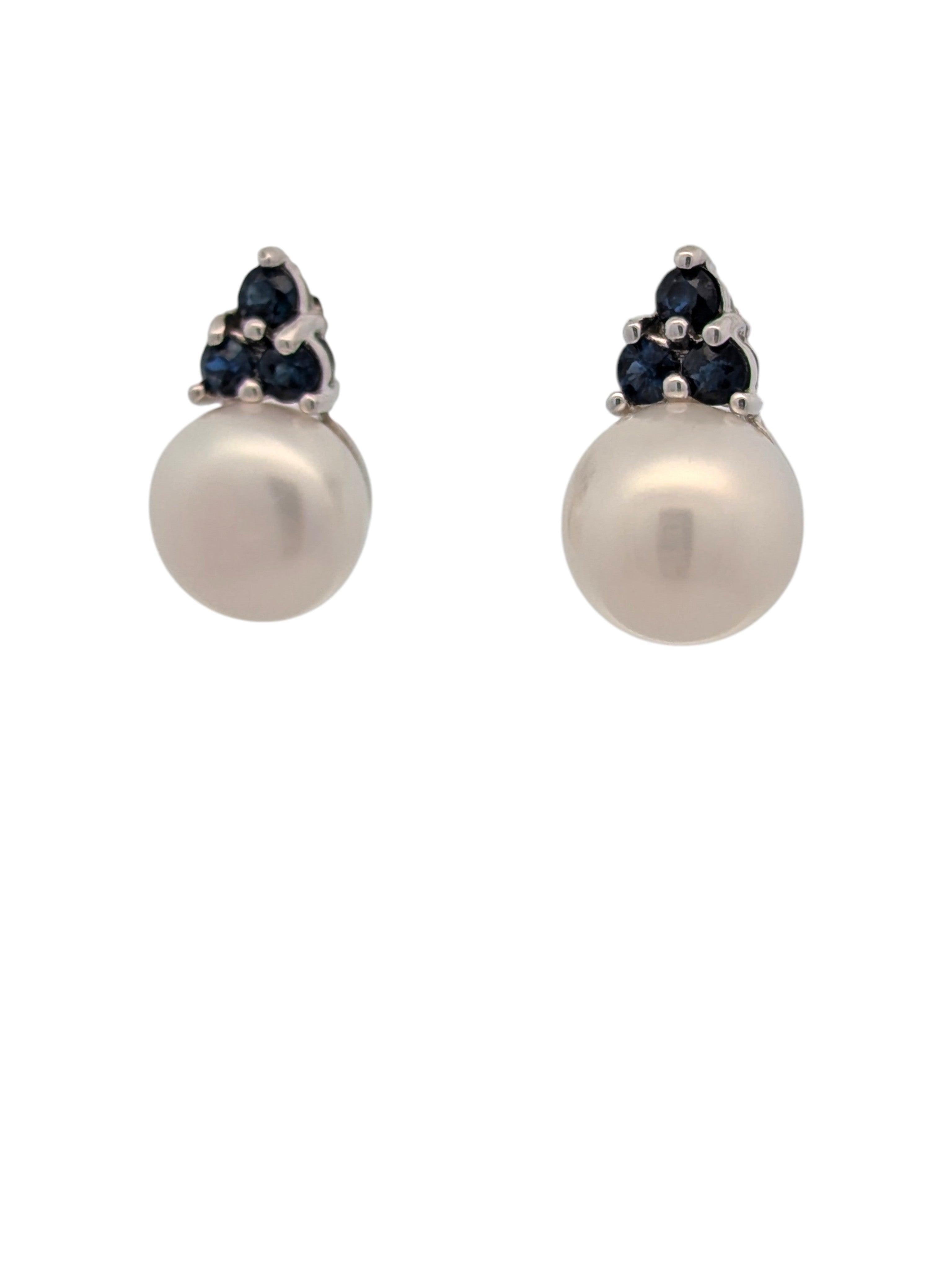 Pearl and Sapphire White Gold Studs