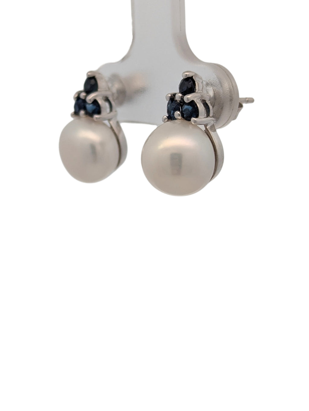 Pearl and Sapphire White Gold Studs